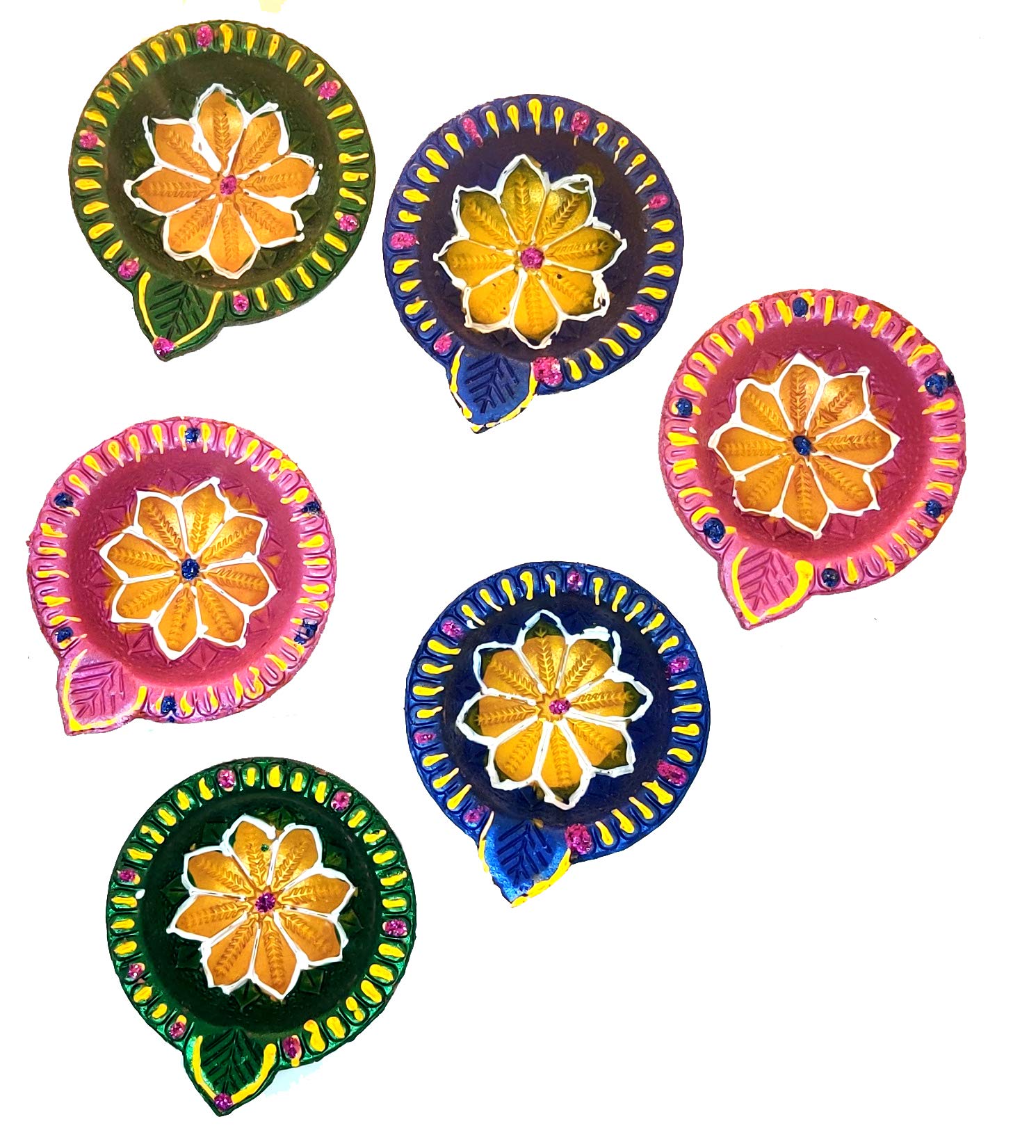 Ascension ® Set of 12 Round Shape Deepak Colourful Earthen Designer Handmade Mitti Ke Deepak/Diye/Designer Handmade Terracotta Decorative Deepwali Deepak/Diya/Oil Lamps for Pooja Navratri Diwali