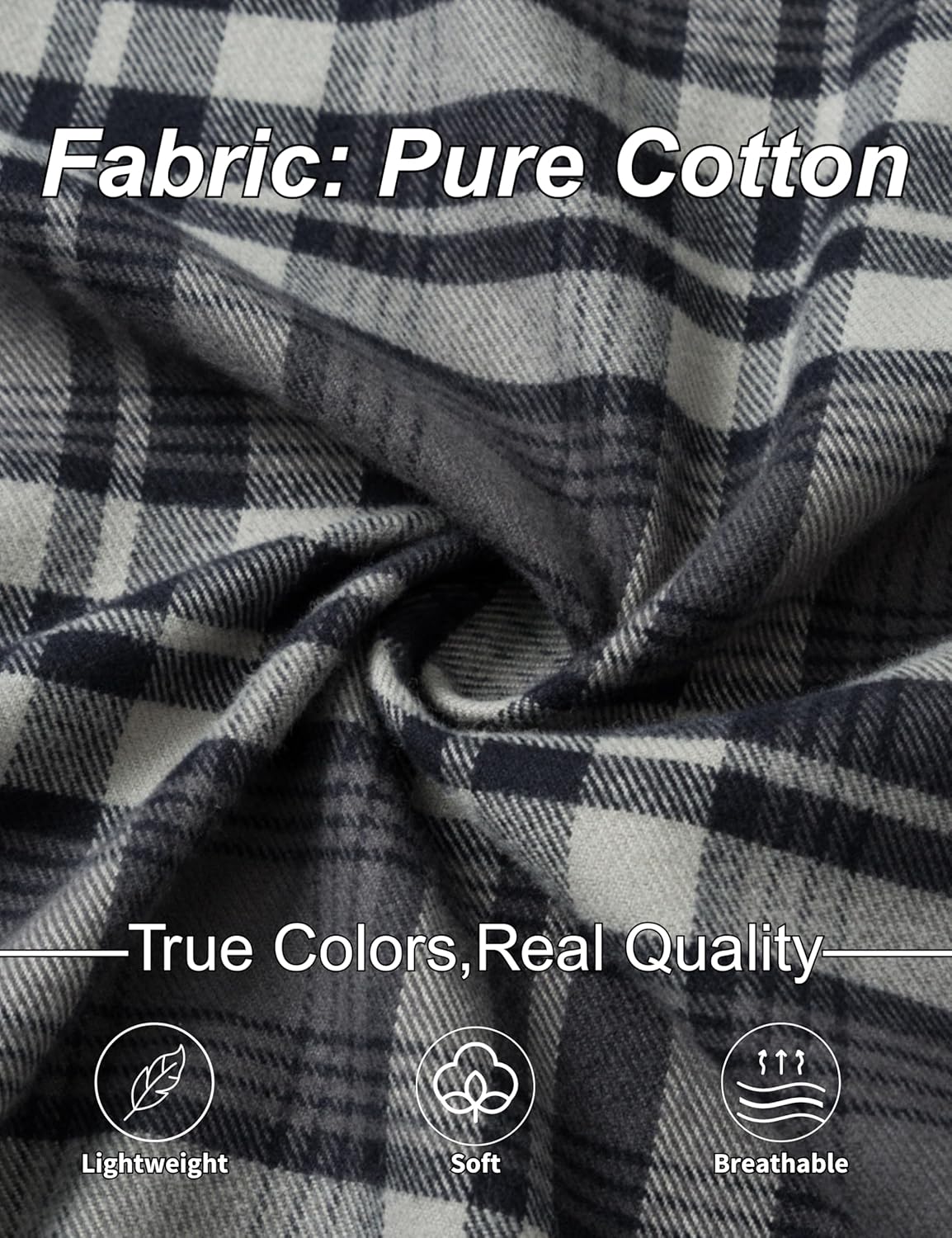 TACVASEN Mens Flannel Shirt Long Sleeve Plaid Shirts Cotton Lightweight Casual Button Down Work Shirt with 2 Pockets - Image 5