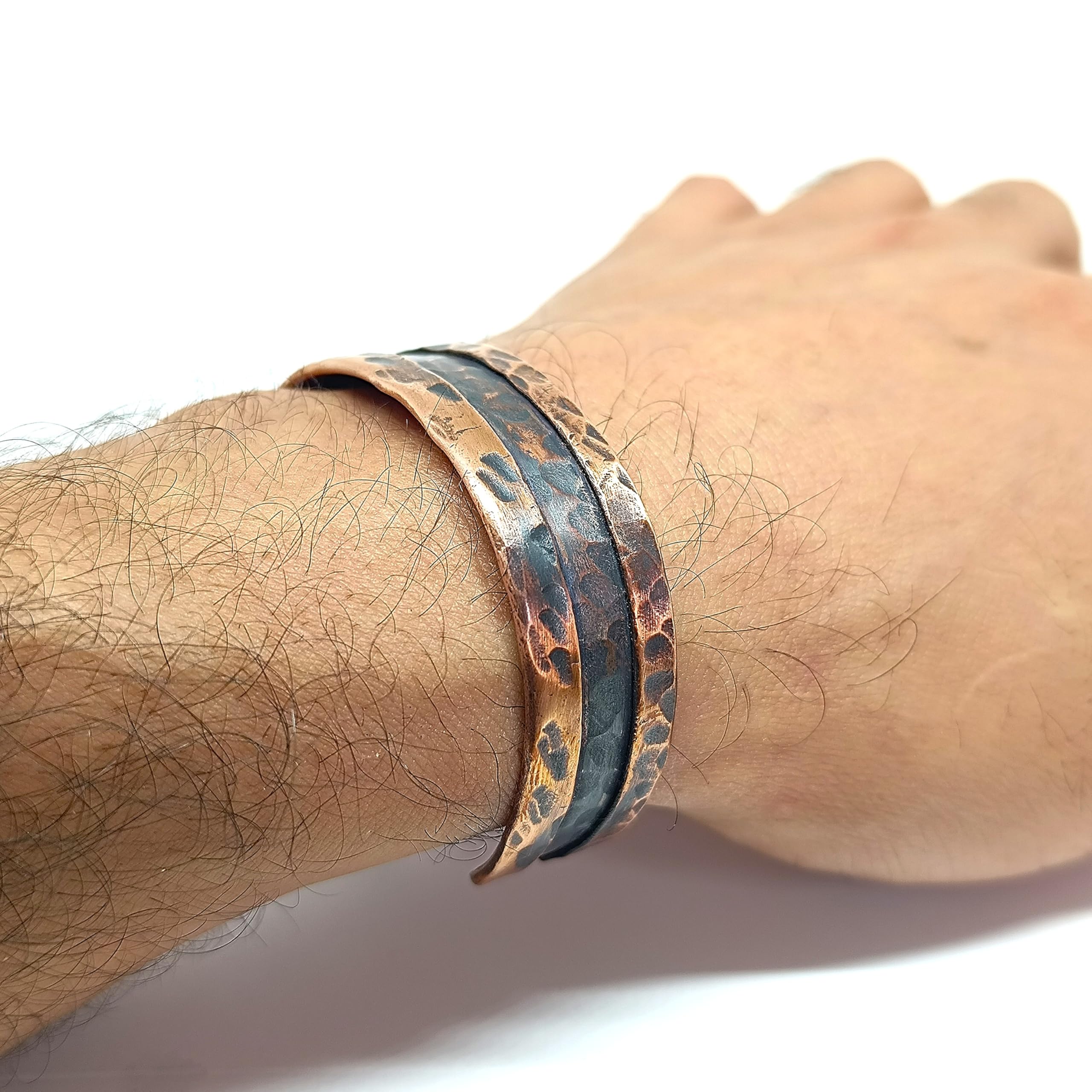 Pulsera de Cobre Puro Hombre, Pulsera de Cobre Martillado Hecha a Mano, Estilo Vikingo Rústico, Brazalete Abierto, Regalo para Séptimo Aniversario, Pulseras Para Artritis, Joyería Cobre Natural