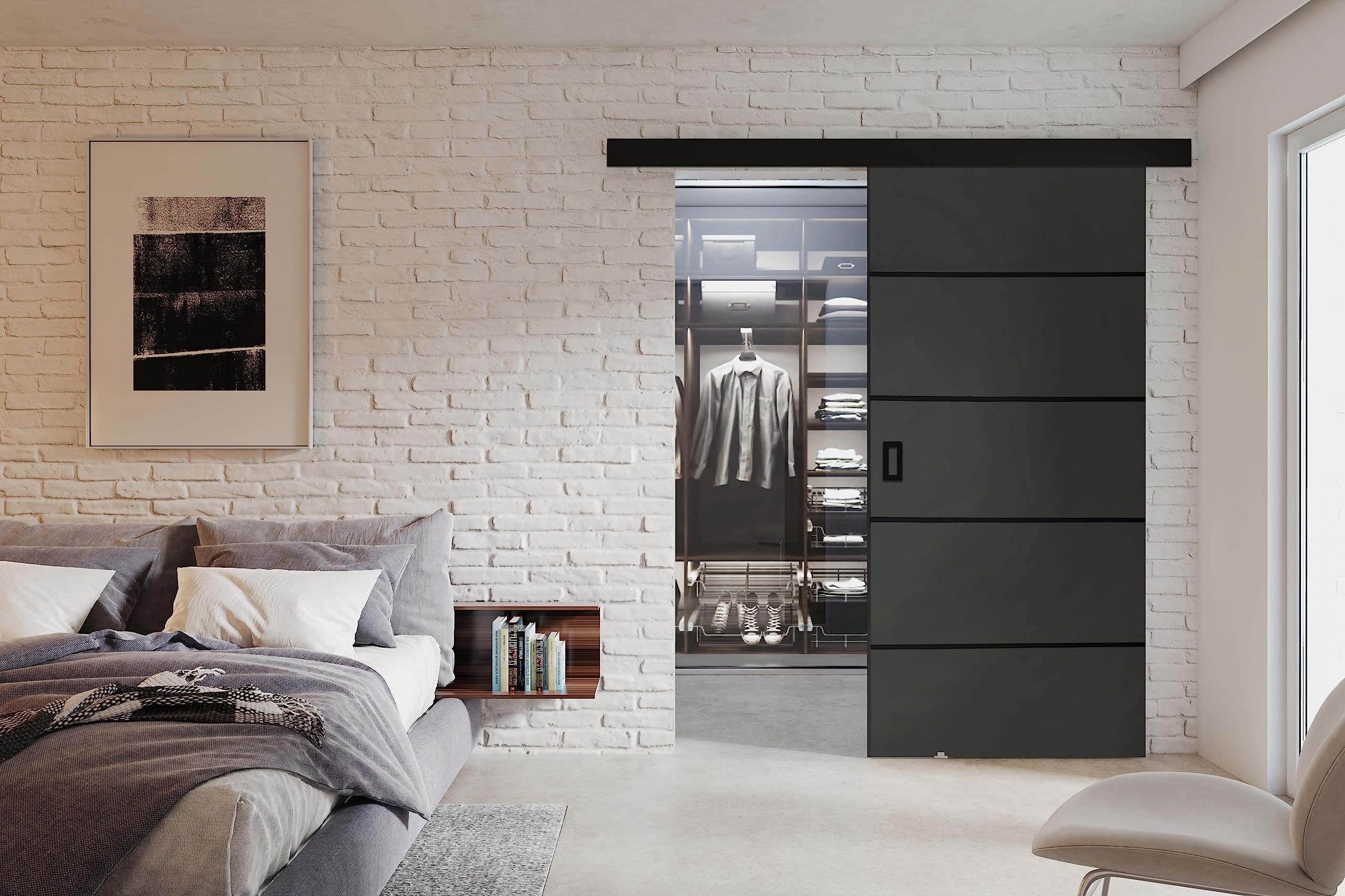 KIER FURNITURE Türen Werdi Plus 90 Moderne Schiebetüren - Wandschiebetür - Universal Links und Rechts - Metallschiebesystem - Robust, Haltbar - Stabil, Langlebig - Graphit B96xH205xT1,6 cm