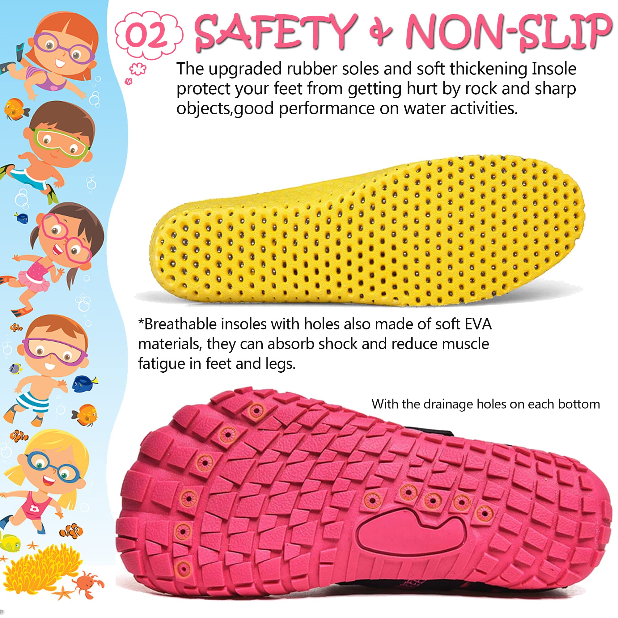 Maxome Chaussures Aquatiques pour Enfants garçons et Filles Chaussures de Plage pour Enfants Chaussures de Natation Séchage Rapide Légères pour Le Surf et la plongée, 29-36 EU