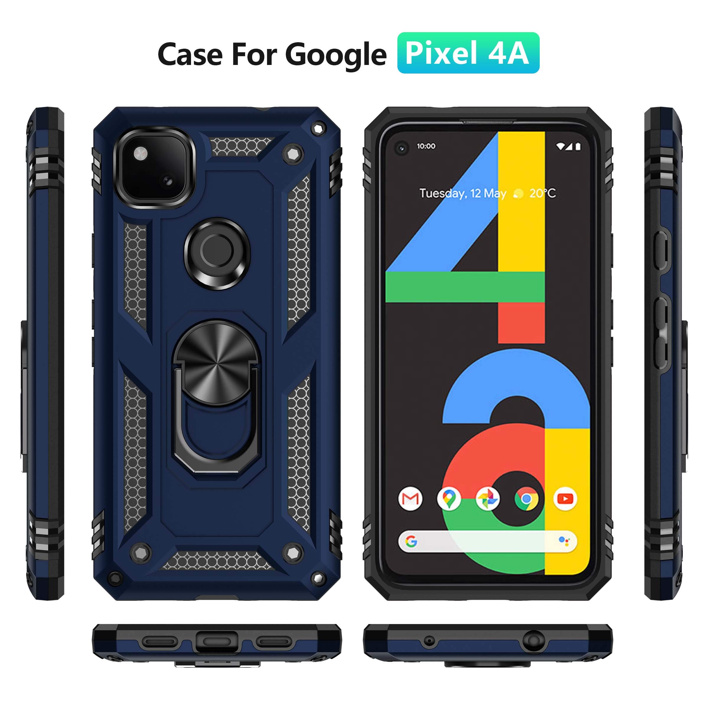 ADDIT 4a 4G Case, Phone Case for Google Pixel 4a 4G Case,with Kickstand Ring,Adjustable Stand,Military Grade,Heavy Duty Protection,Shockproof,Anti-Fingerprint,Support Magnet Car Mount,Blue