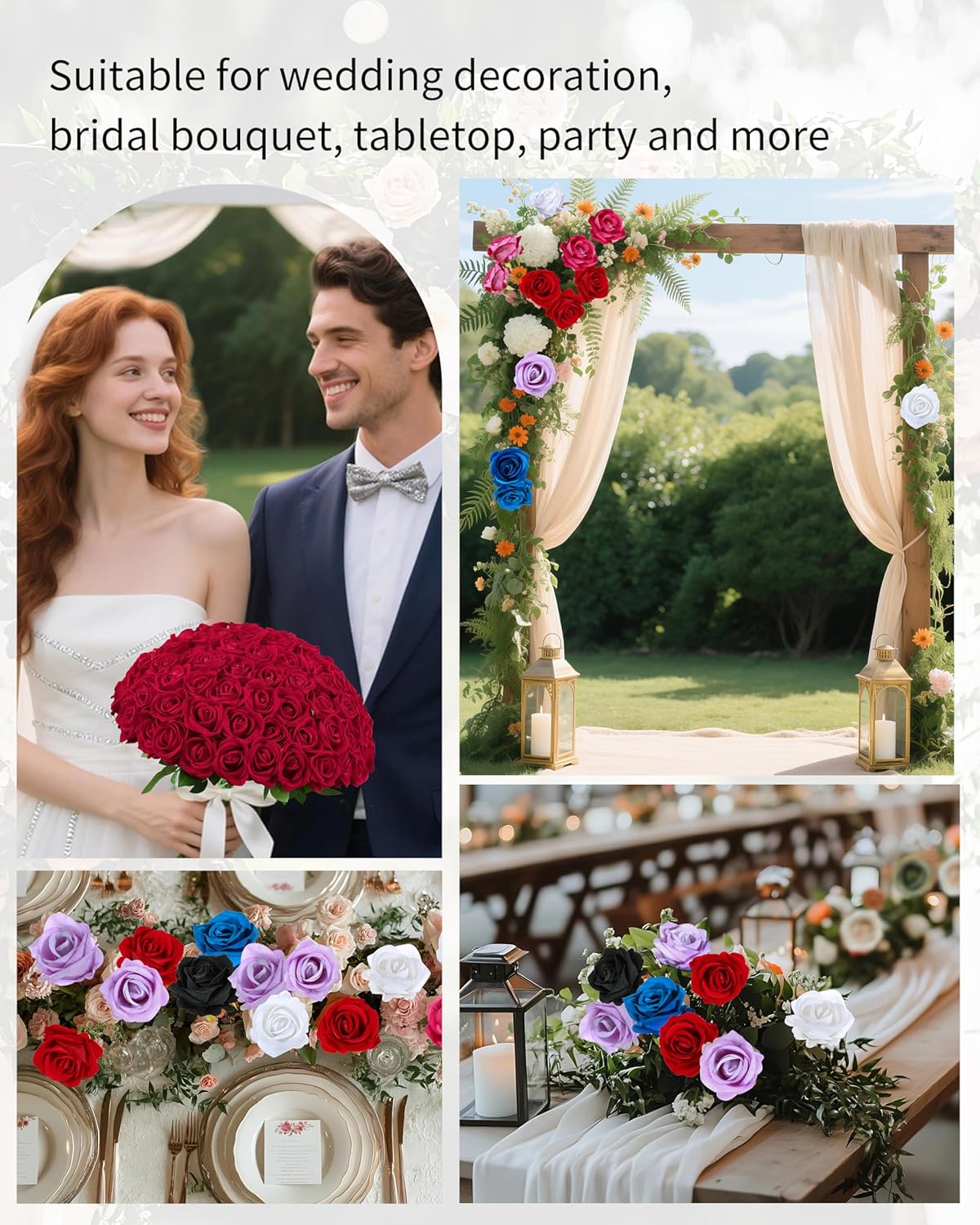 DuHouse 50Pcs Red Roses Artificial Flowers,Fake Velvet Rose Bulk, Artificial Roses Bouquet with Long Stems for Wedding Party Arrangement Centerpiece Decorations(Red) - Image 5