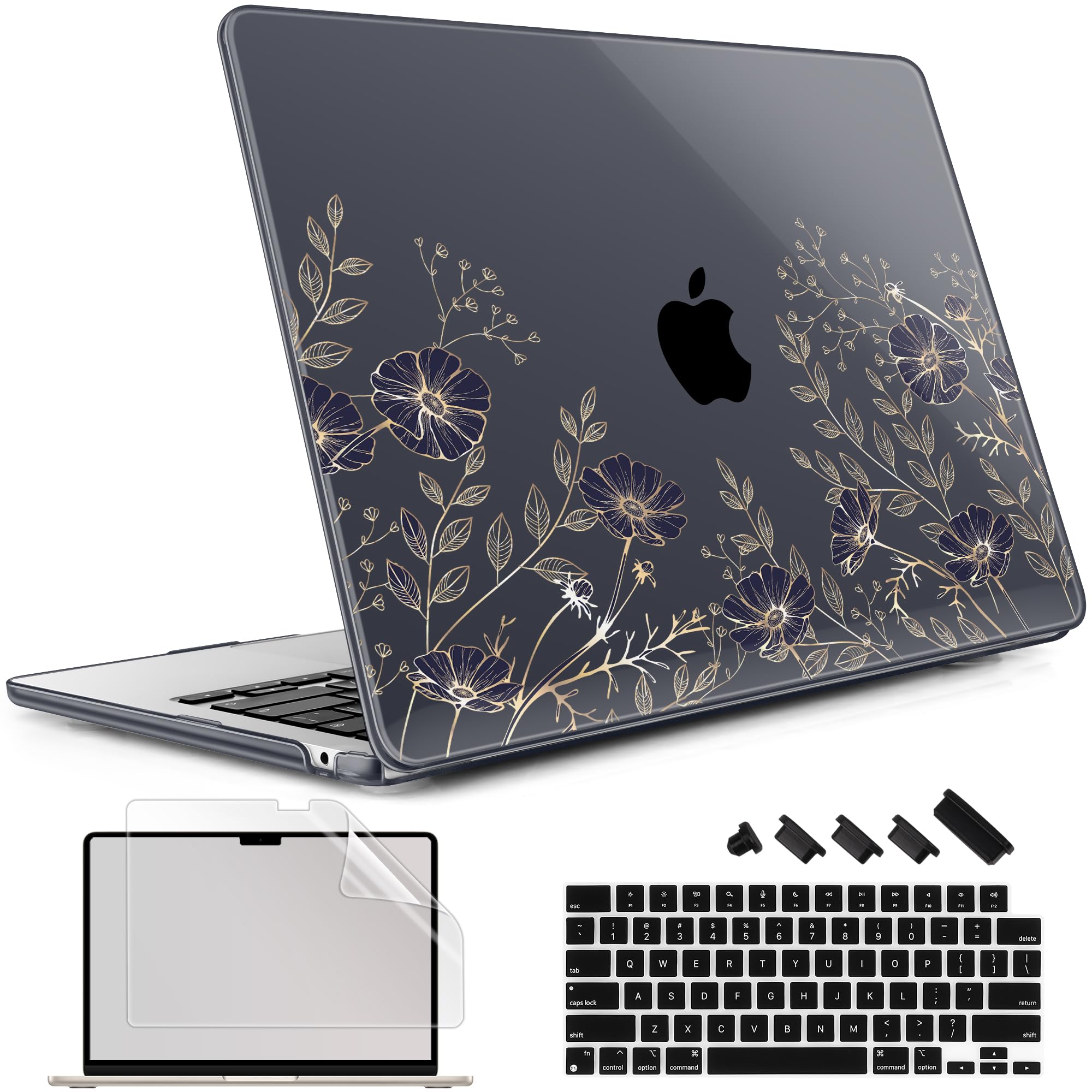 May Chen for M5 MacBook Air 13.6 Inch Case 2026 2025 2024-2022 Release M5 A3449 M4 A3240 M3 A3113 M2 A2681, Plastic Hard Shell Case for MacBook Air 13.6" with Retina Display, Floral Art