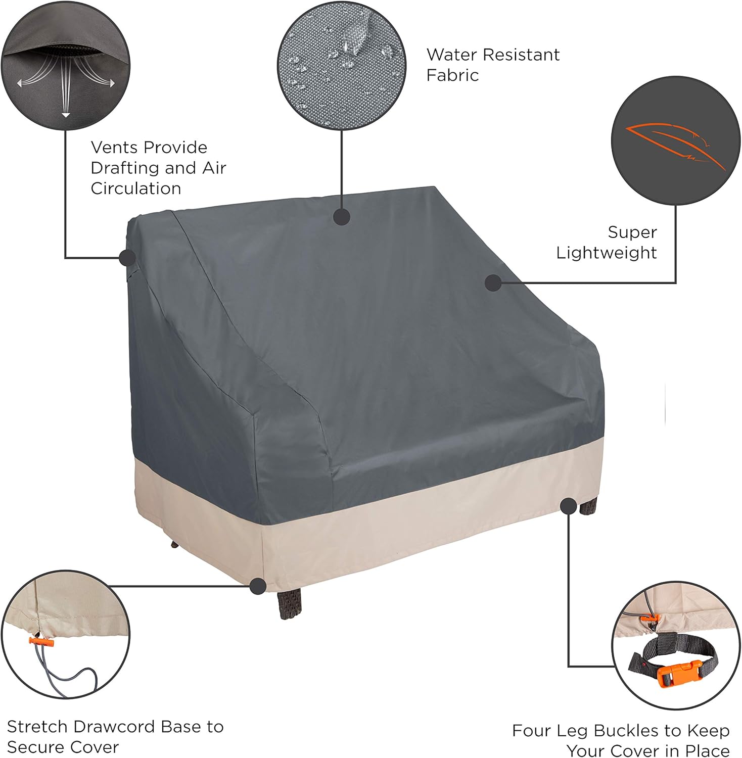 Modern Leisure Renaissance Patio Loveseat Cover, 2-Pack, 66" L x 40" W x 39" H, Gray