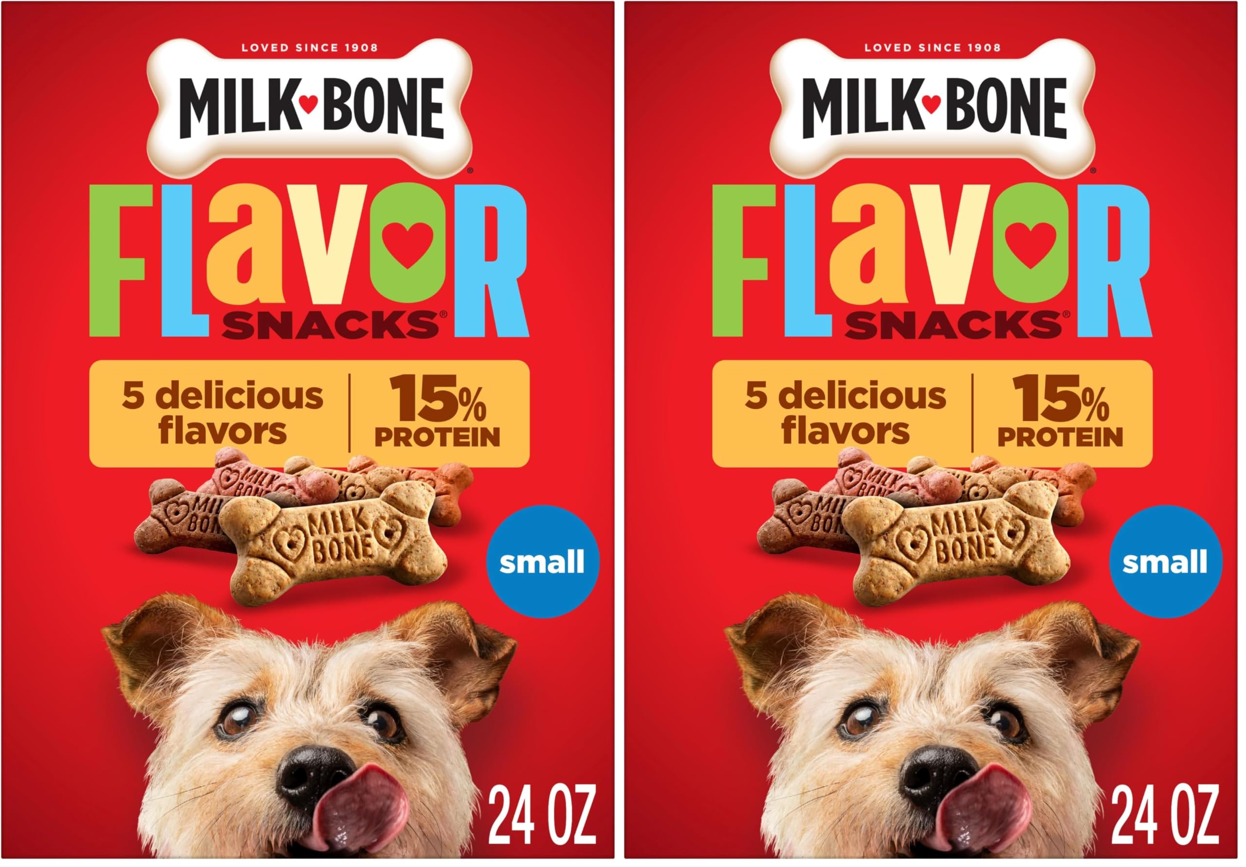 Milk-Bone Flavor Snacks Small Dog Biscuits, Flavored Crunchy Dog Treats, 24 Oz. Box (Pack of 2)