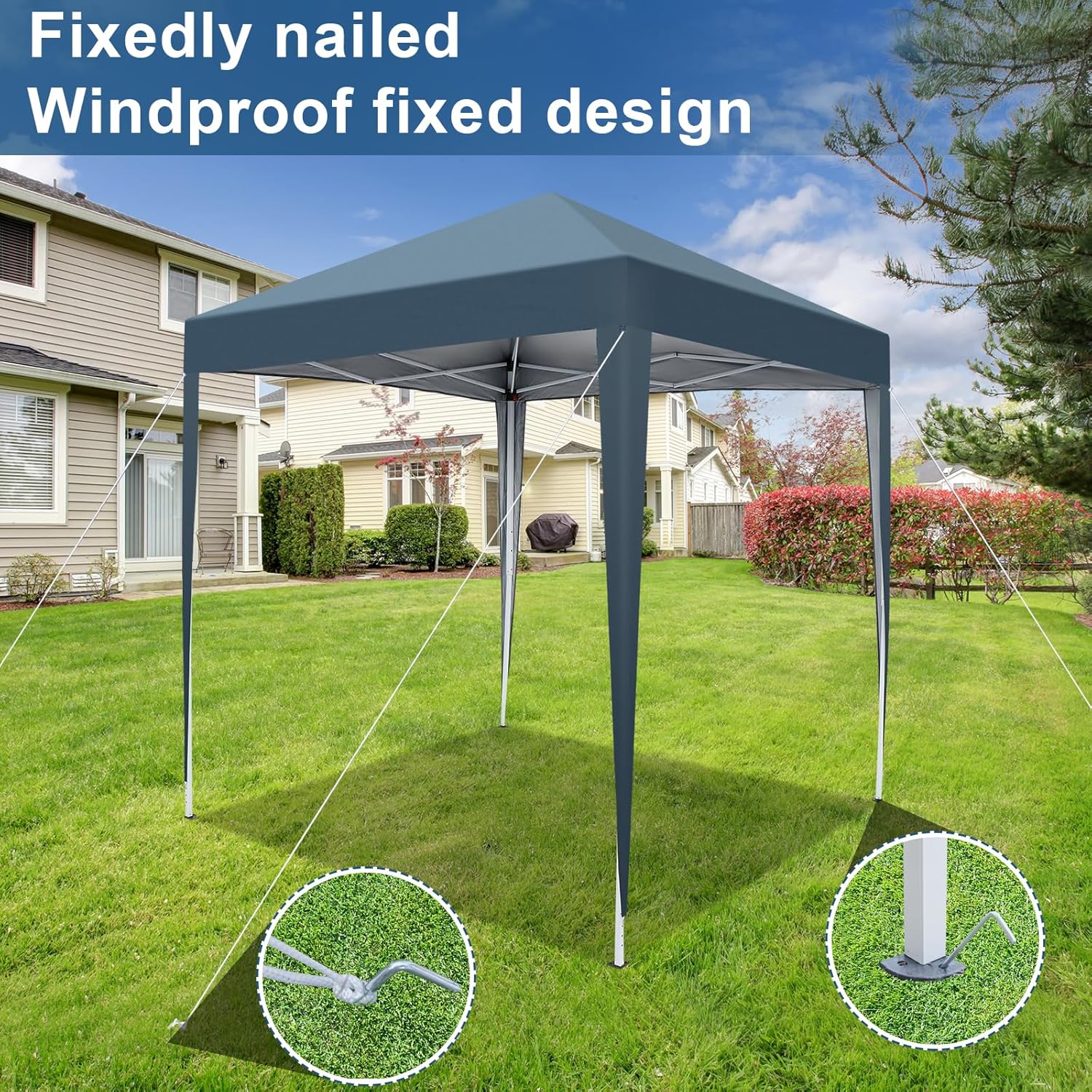 2 x 2m Practical Waterproof Right-Angle Folding Tent,Portable Folding Tent with Carrying Bag and Windproof Fixed Stakes,Adjustable Outside Canopy Backyard Steel Frame Portable Gazebo for Camping