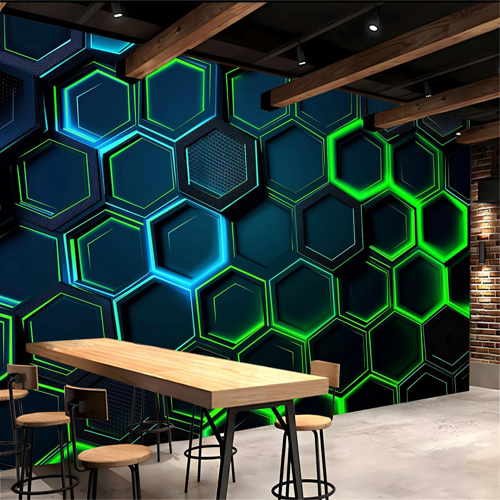 Tapeta, fototapeta, zielony, geometryczny plaster miodu, 250 x 175 cm, 3D, fototapeta, włóknina, duży plakat, do salonu, sypialni, korytarza, TV, tło, dekoracja ścienna, murale