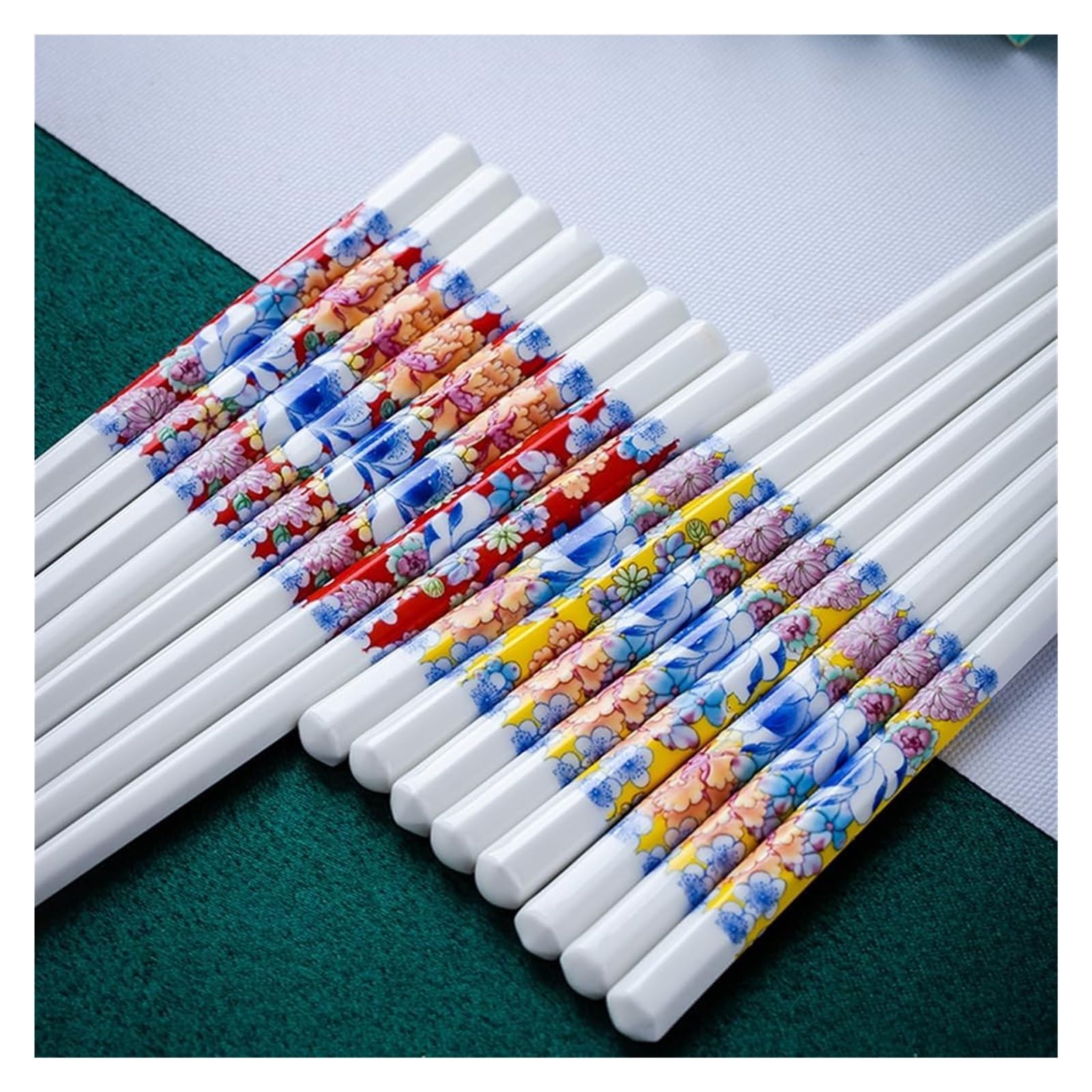 Jeu de baguettes, Ensemble de baguettes en porcelaine chinoise, coffret cadeau, motif Floral émail, réutilisables avec étui(E)