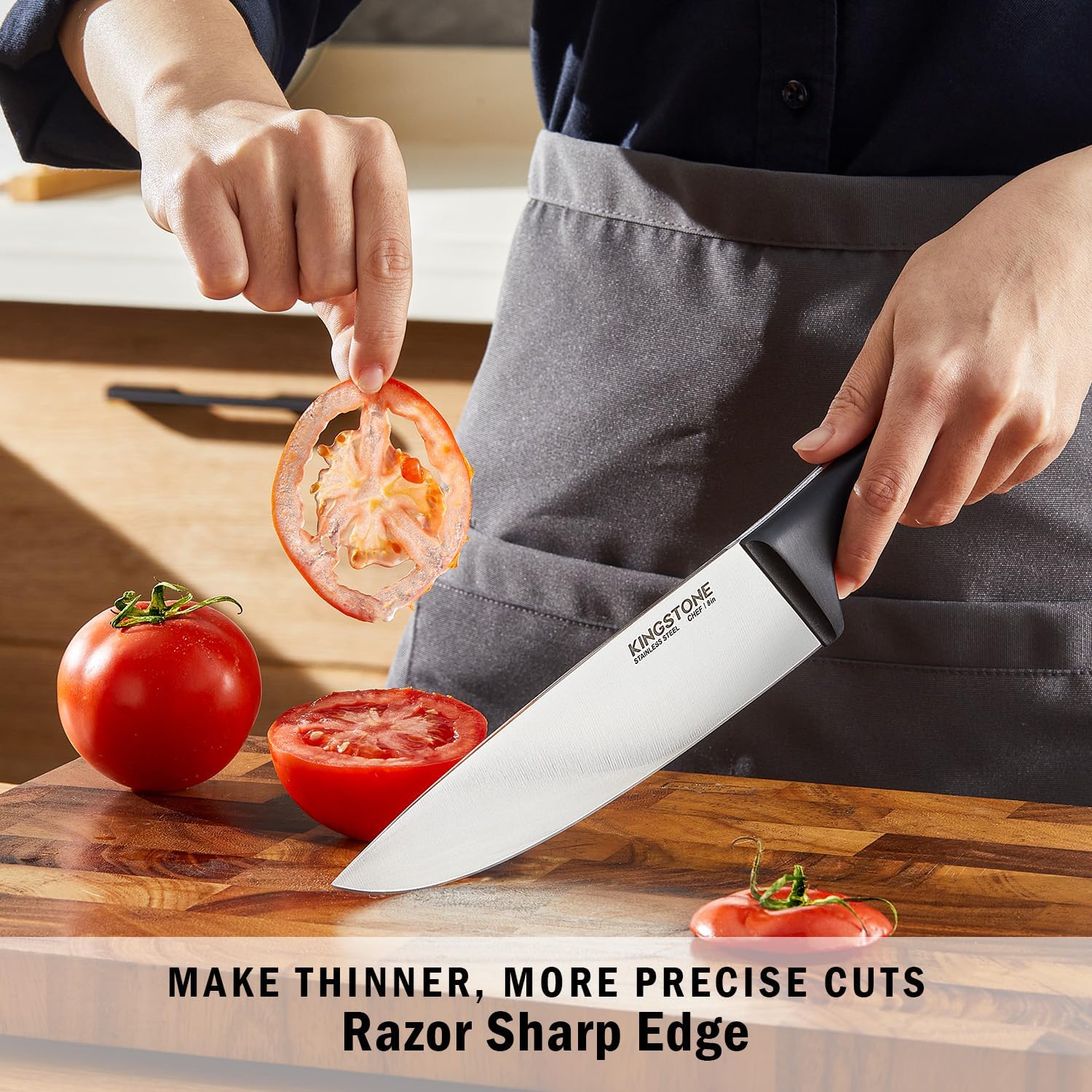 KINGSTONE 14-Piece Kitchen Knife Set with Block, High-Carbon Stainless Steel Knives Set, Ergonomic Non-Slip Handle, Professional Knife Set for Kitchen for Home Cooking & Gifting, Walnut - Image 2