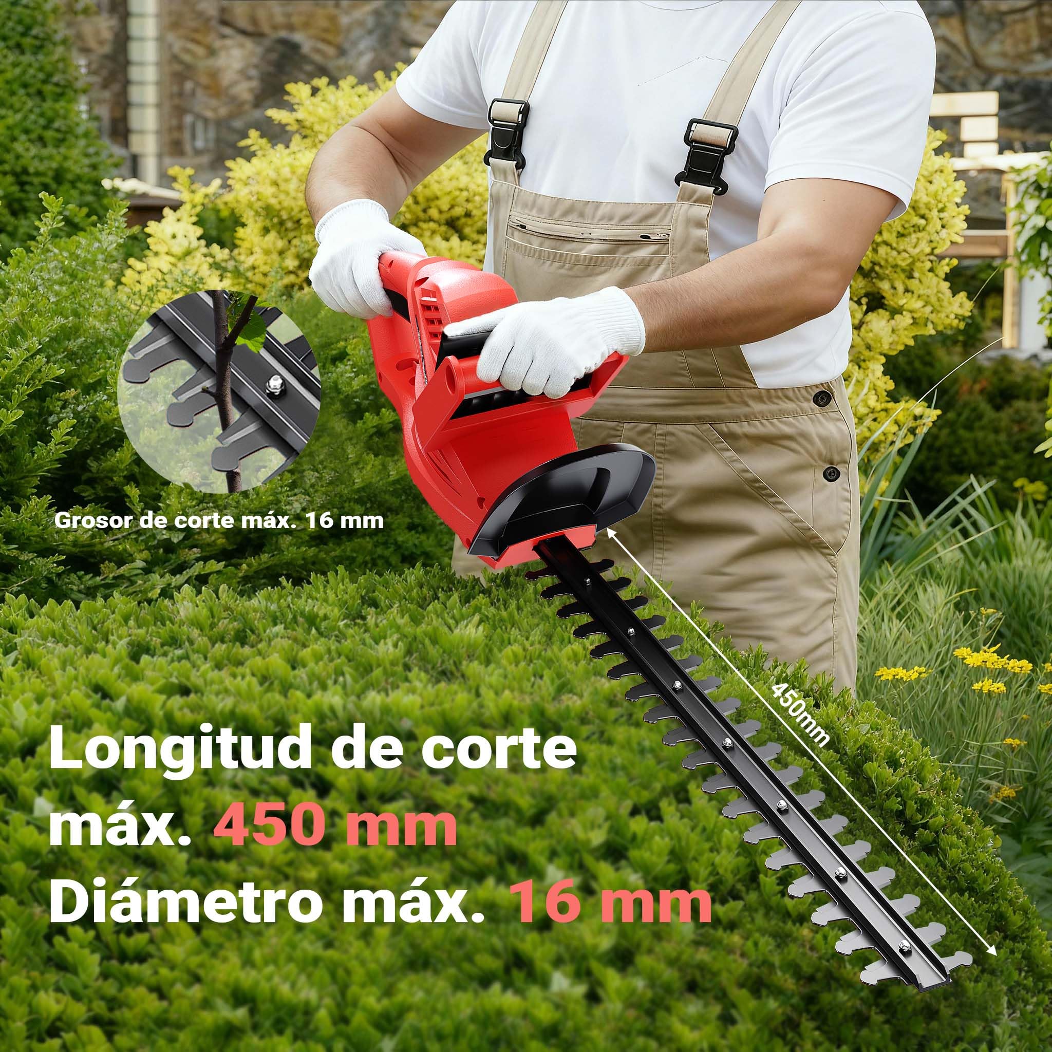 XPOtool Cortasetos eléctrico 520W Longitud de Corte 450mm Freno de Parada rápida Protector de Manos