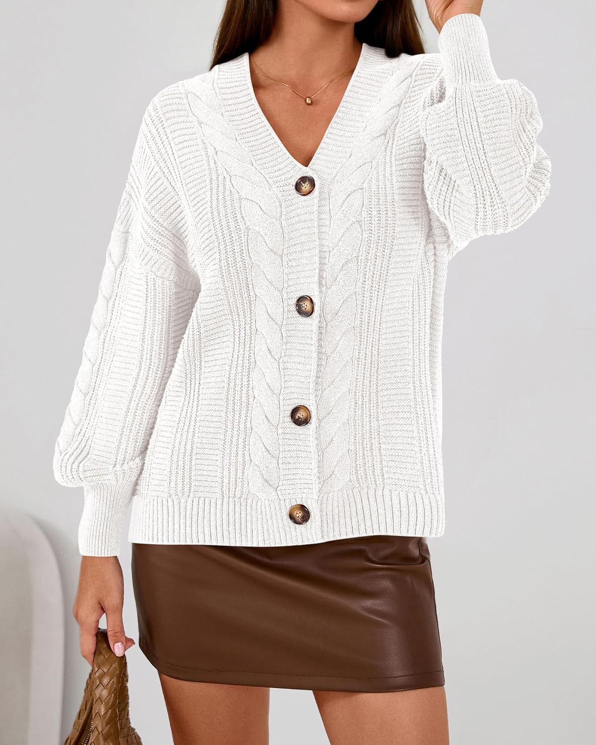 dowerme Cardigan Sweaters for Women Spring Fashion 2026 V Neck Long Sleeve Chunky Cable Knit Sweater Button Outwear - Image 4