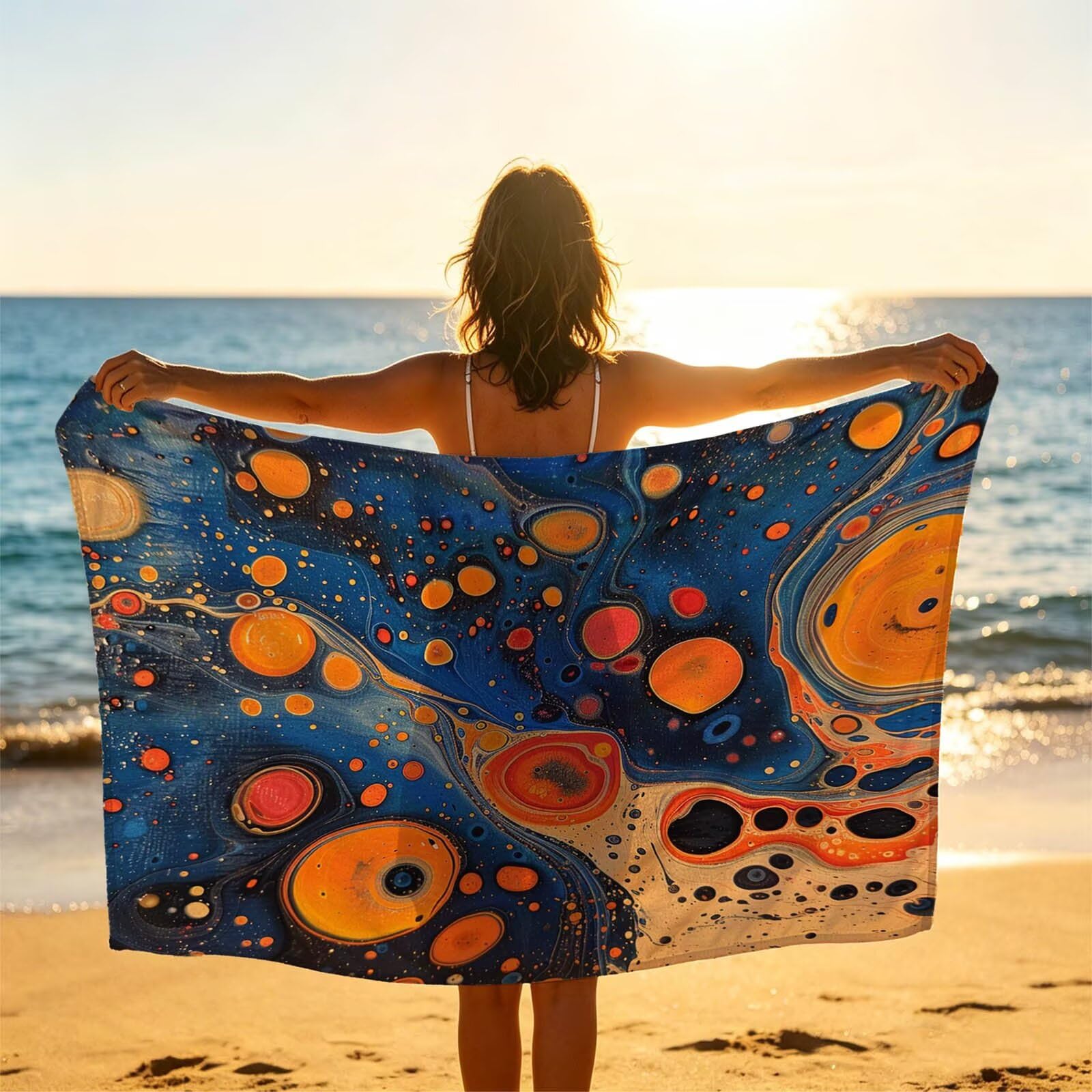 Toalla Playa Grande 160 x 220 Vacaciones Accesorios Viaje, Toalla Playa Abstracto Suave Cómodo Secado Rápido, Redondo Toallas Baño Grandes 220x160cm para Yoga Fitness Natación Sauna Baño XTLS-4236