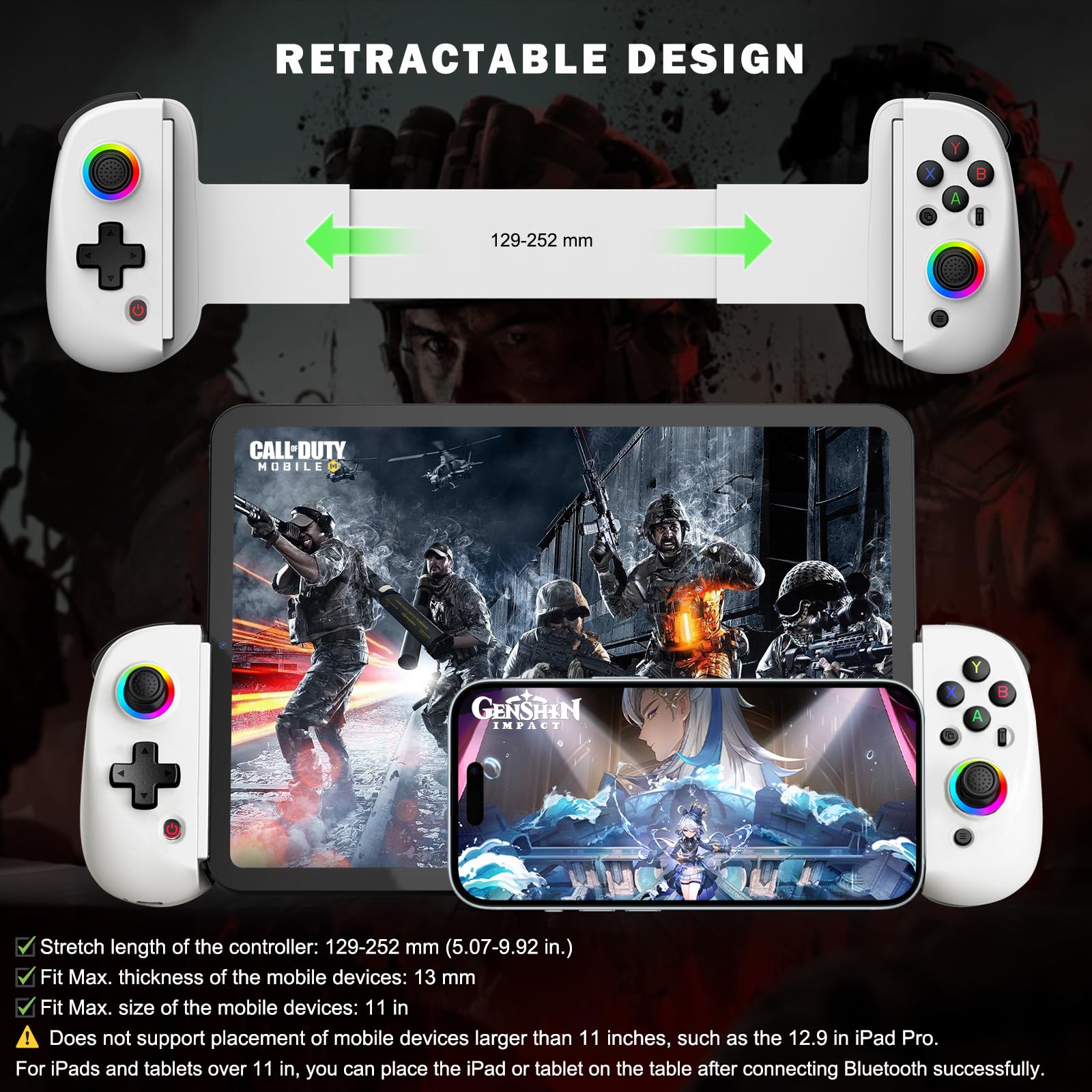 Joso Phone Controller für iPhone/iPad/Android/Tablet, D8 Controller für Switch/PS/PC mit Halleffekten Joysticks Play COD, Genshin Impact, Android Controller Support Cloud Gaming/Remote Play - Weiß