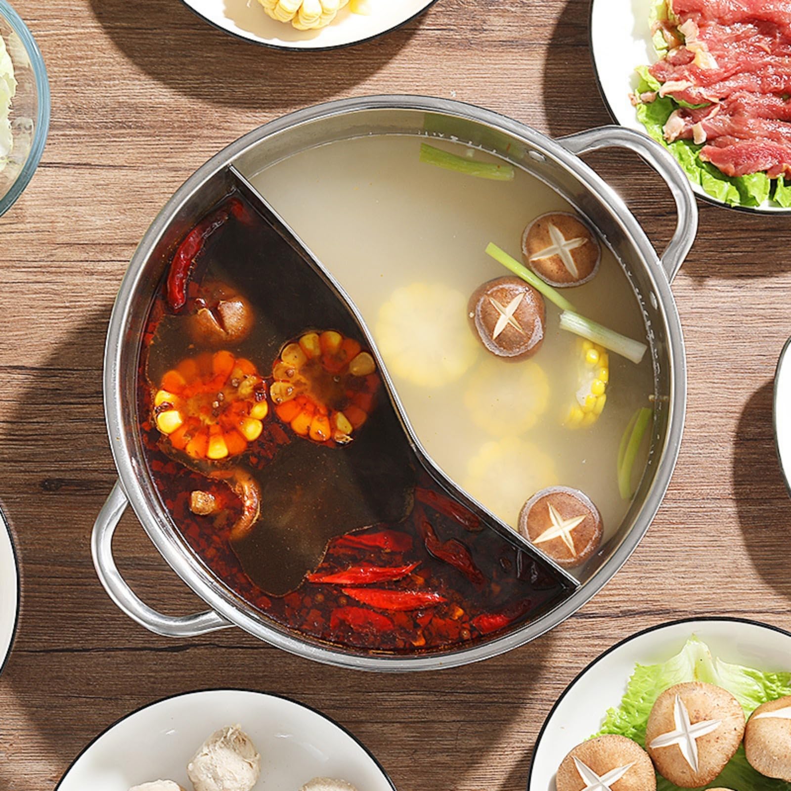 Amazon | LUCKADD 仕切り鍋 鴛鴦鍋 両手鍋 2食鍋 卓上二食鍋 火鍋 2