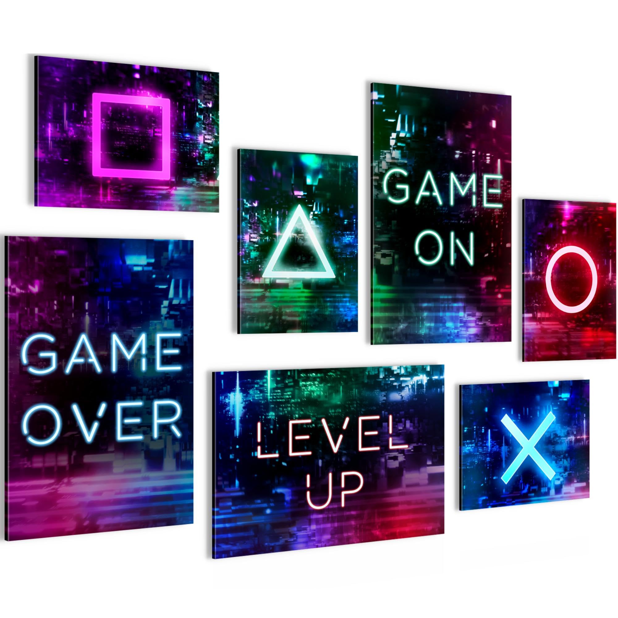 Novart Wandbilder Spielkonsole Gamer - KOMPLETT AUFHÄNGFERTIG - Bunt Kinderzimmer Junge Teenager - 7 Moderne Mood-Bilder - N021372a
