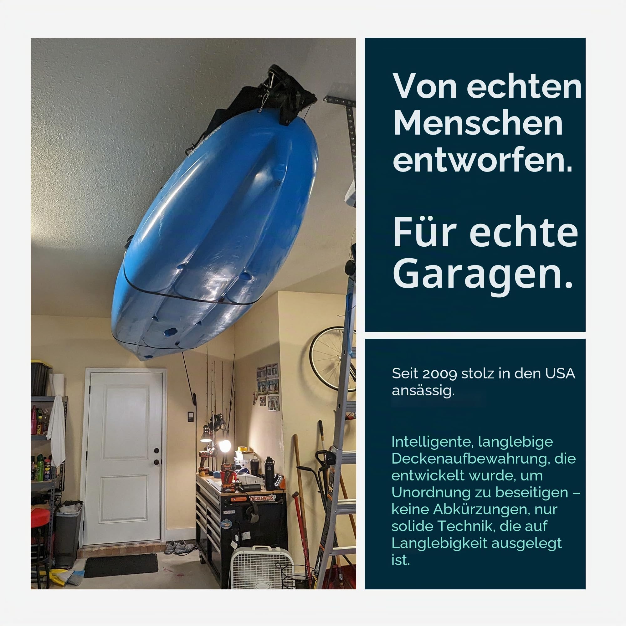 StoreYourBoard Kajak- und Kanu-Decken-Flaschenzugsystem, Garagenhalterung, Lagerheber, strapazierfähig, hält 68 kg, Indoor-Organizer