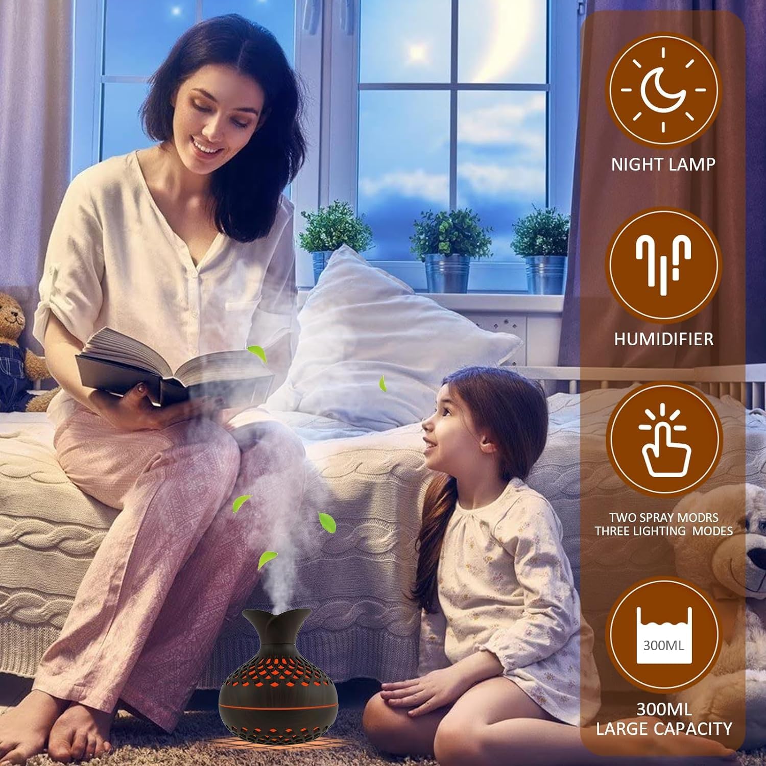 Pure Aroma Wooden Finish Humidifier & Essential Oil Diffuser | Ultrasonic Cool Mist | LED Night Light | Aroma Diffuser for Home, Office, Bedroom & Yoga | Air Freshener - Image 5 thumbnail