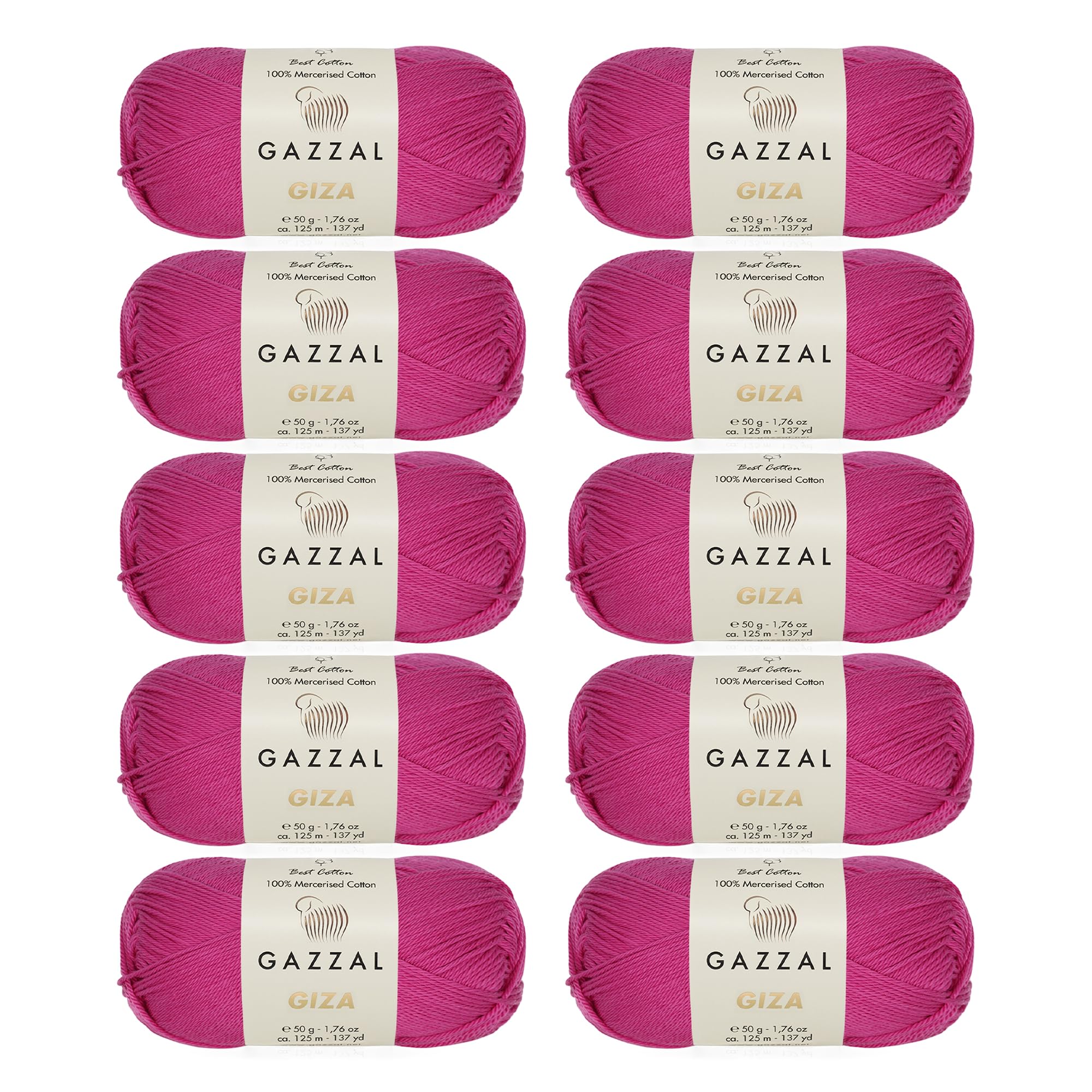 Gazzal Giza, 100% algodón mercerizado, 10 madejas (paquete de 10 madejas) / 137 yardas (125 m) suave, fino 2, fucsia- 2469
