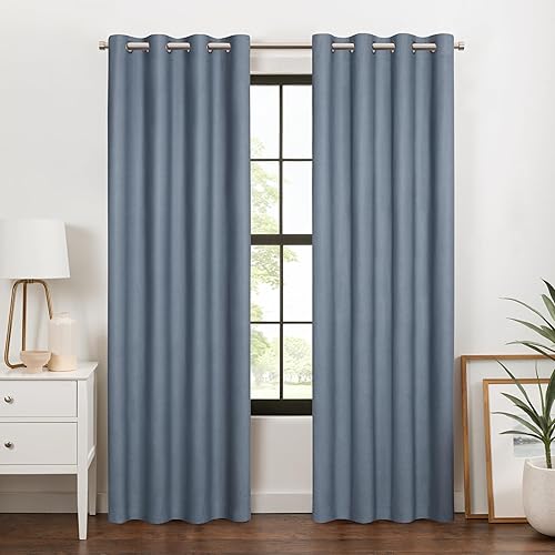 Miniatura 10 de Eclipse Larissa - Cortinas opacas con ojales sólidos, 63 pulgadas de largo x 50 pulgadas de ancho, cortinas texturizadas 100% opacas, cortinas con