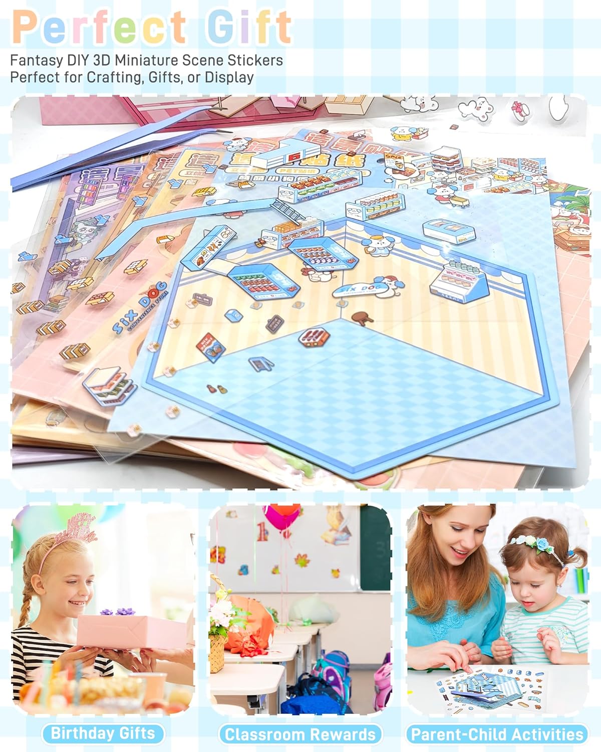 10 Sets DIY 3D House Stickers, Isometric Cozy Room Sticker Therapy for Adults Kids, Cute Animal Scene Puzzle, Build 3D Miniature Room, Stress Relief Pass The Time, Perfect for Crafts Party Favors