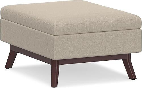 Miniatura 11 de Simpli Home Owen - Taburete rectangular de 48 pulgadas de ancho, con reposapiés de piel sintética para sala, color marrón Sillín café