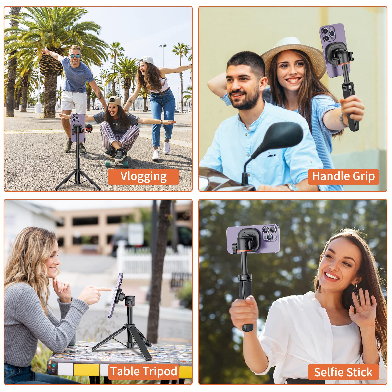 VRIG Perche à selfie magnétique extensible de 54,9 cm avec support de trépied magnétique de 6,35 mm + anneau magnétique, trépied pour téléphone portable iPhone 16.15.14.13.12 et tous les téléphones et
