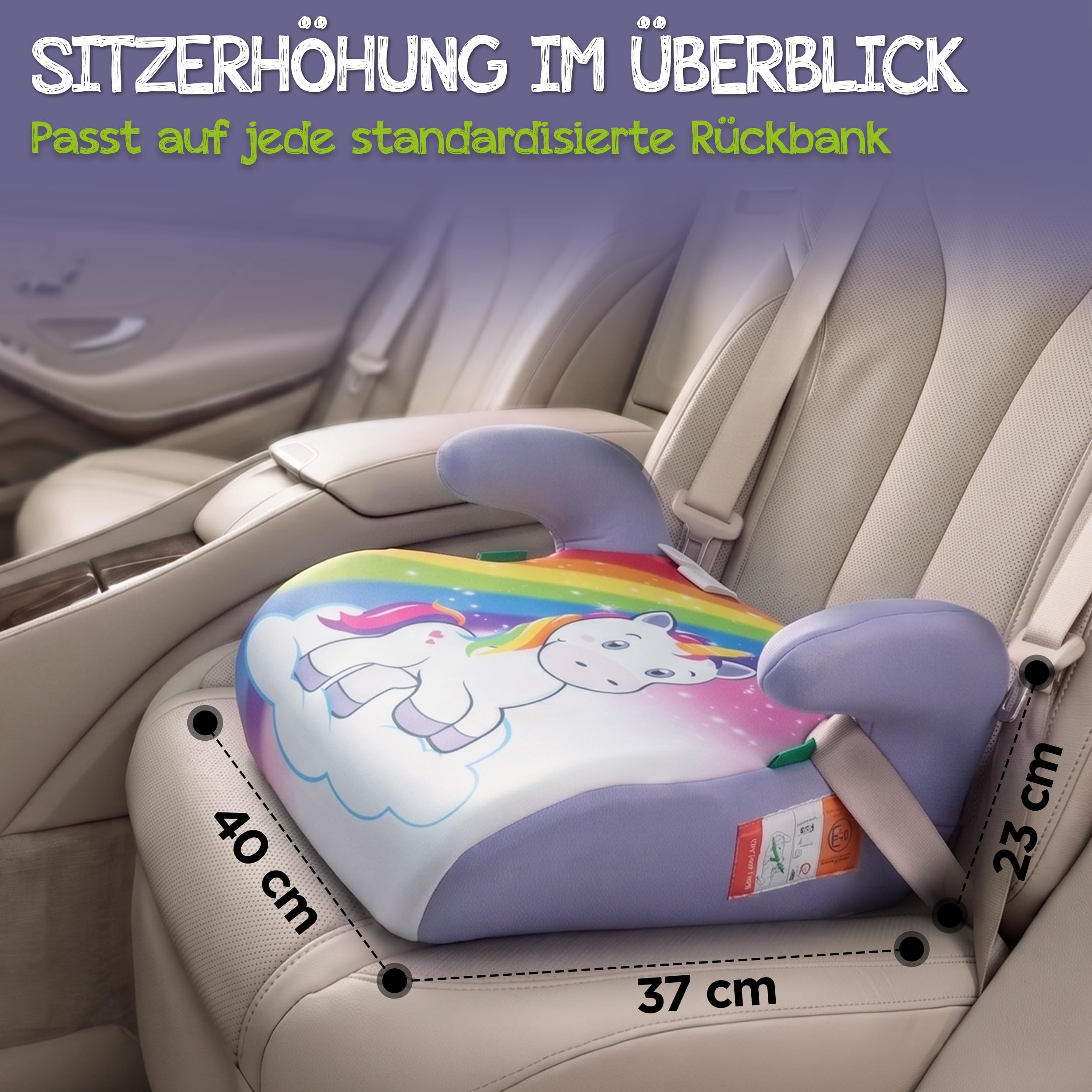 Kindersitzerhöhung Einhorn – Praktisch & komfortabel – Geprüfte Sicherheit – Niedliches Lieblingsmotiv für Mädchen
