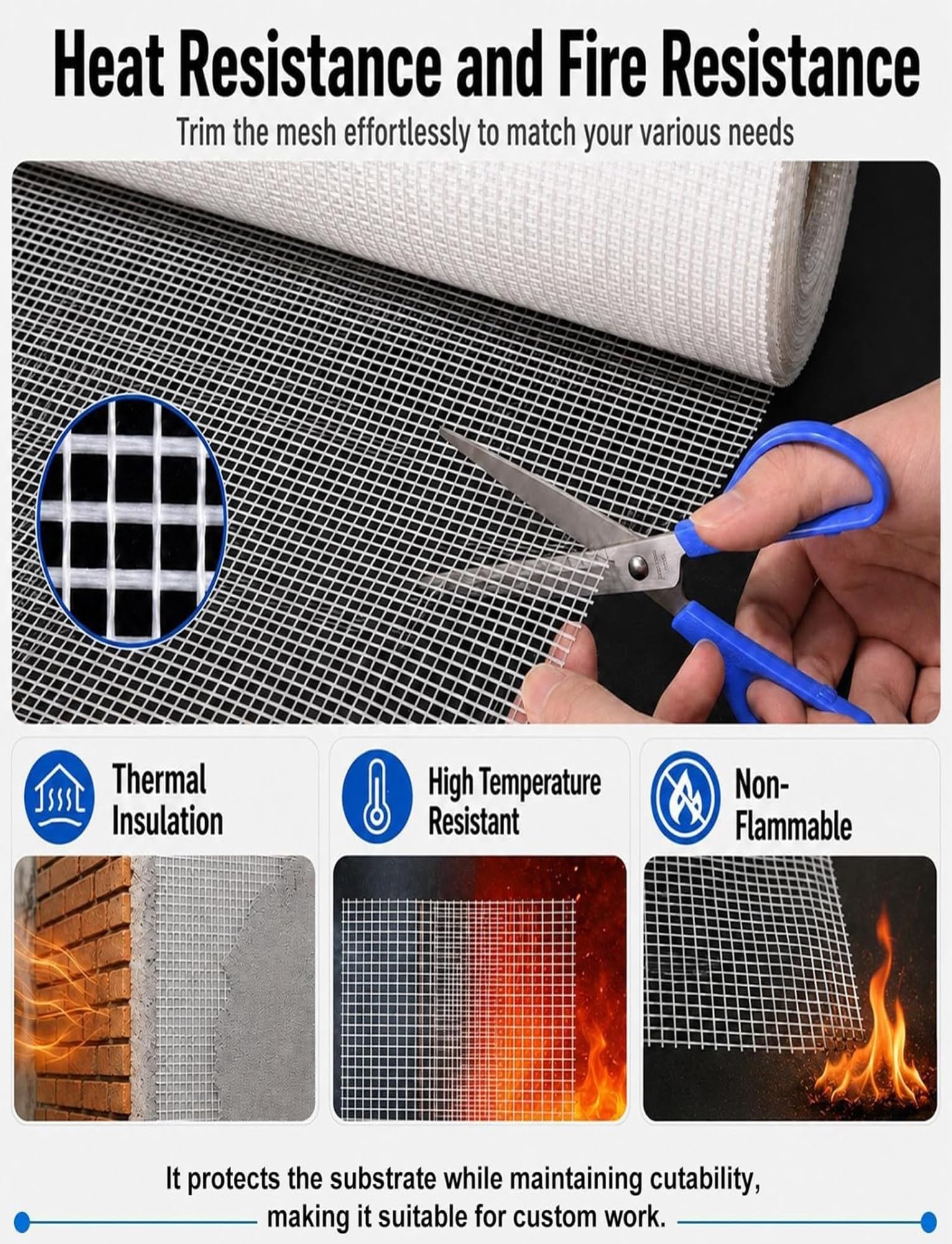 Rete fibra vetro alcalresistente muri/soffitti, resistenza rinforzata | Rete di rinforzo per intonaco, stucco, piastrellatura, riparazione giunti, int/ext(Hole7mm-80g/m²-L26meters)