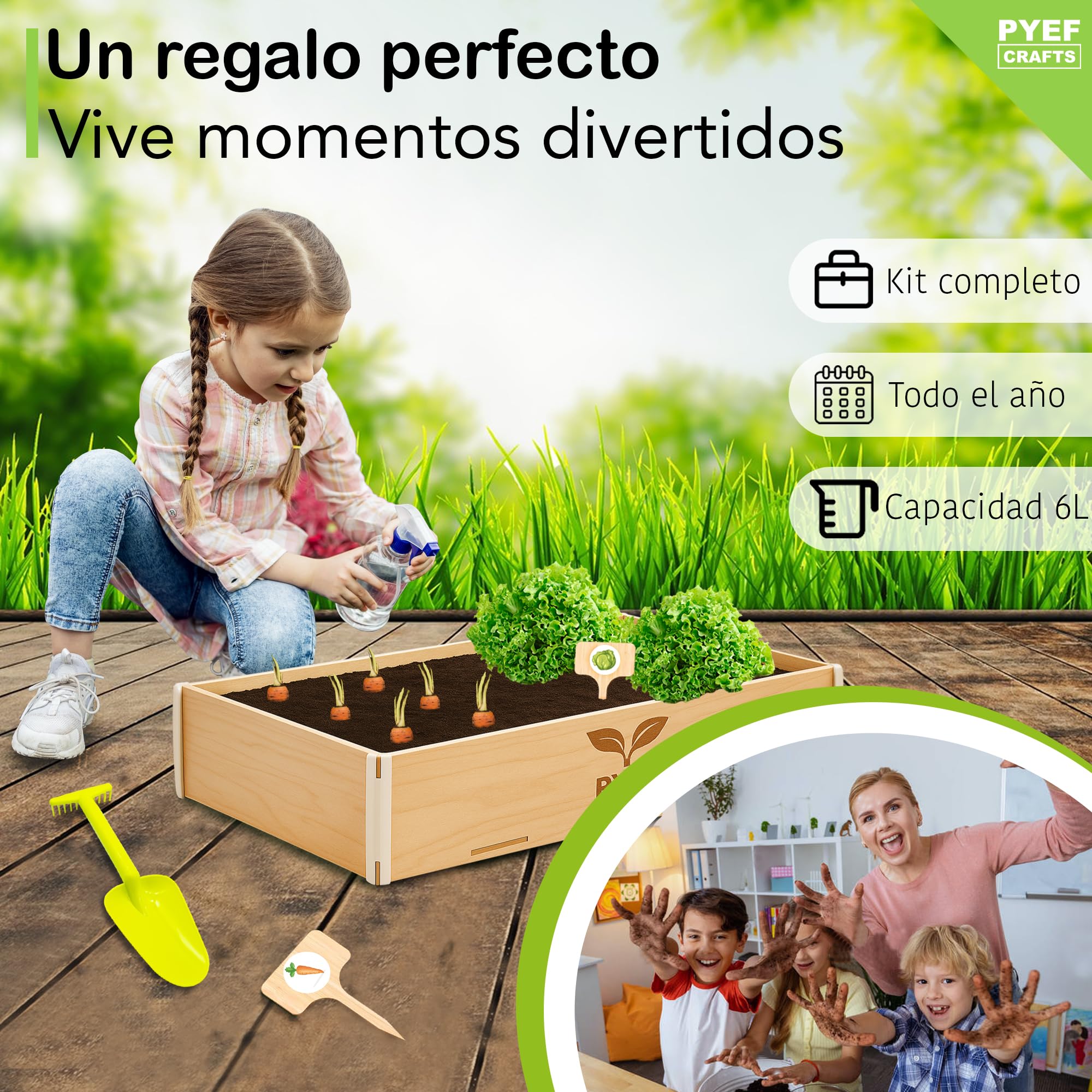 Huerto Urbano para Niños - Kit de Jardinería Completo con 4 Variedades de Semillas de Hortalizas y Verduras - Huerto Ecológico en Casa, Regalo Educativo y Creativo