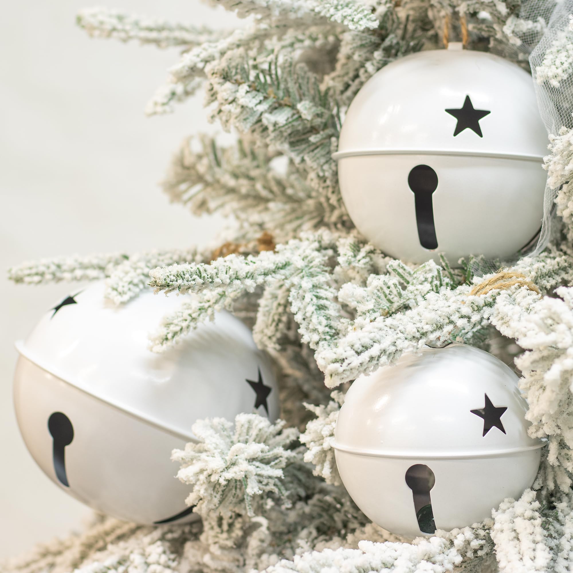KI Store Oversized Jingle Bells Set of 3 White Metal Bells 15cm 12cm 10cm for Christmas Decorations Xmas Tree Garland Wreath Decor - Image 4