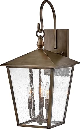 Hinkley Huntersfield Large Wall Mount Outdoor Lantern, Aluminum, Clear Seedy Glass, Traditional European Style, Burnished Bronze Finish