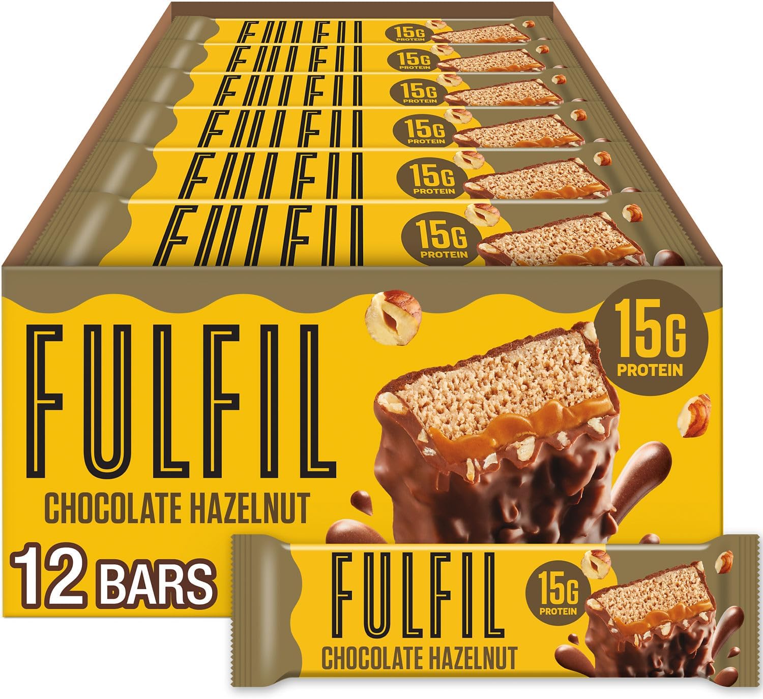 FULFIL Vitamin and Protein Bars, Hazelnut, Snack Sized Bar with 0.59 oz (15 g) Protein and 8 Vitamins Including Vitamin C, 12 Count