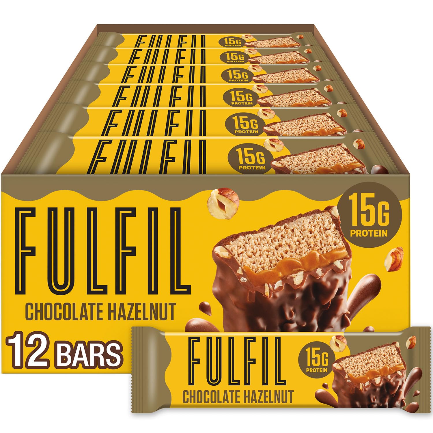 Vitamin and Protein Bars, Hazelnut, Snack Sized Bar with 15 g Protein and 8 Vitamins Including Vitamin C, 12 Count