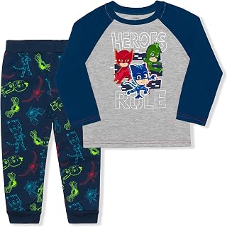 Catboy, Gekko and Owlette Boys’ Long Sleeve Shirt and Jogger Pants Set for Toddler and Little Kids – Navy/Grey