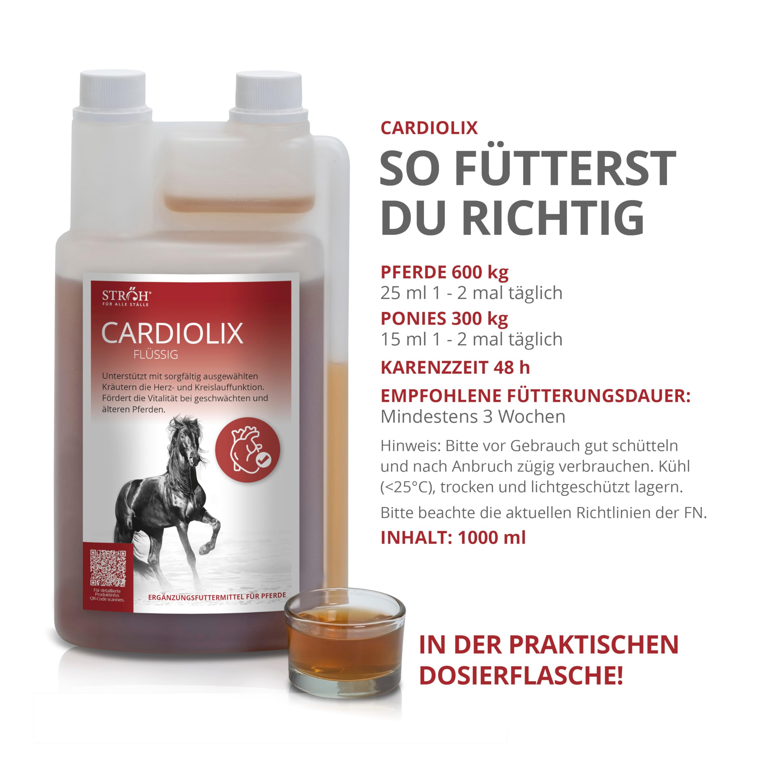STRÖH CARDIOLIX (1l) • Herz-Kreislauf-Unterstützung • Ergänzungsfuttermittel für Pferde • Kräuter Elixier mit Weißdorn & Rosmarin für Vitalität • Ideal für ältere Pferde