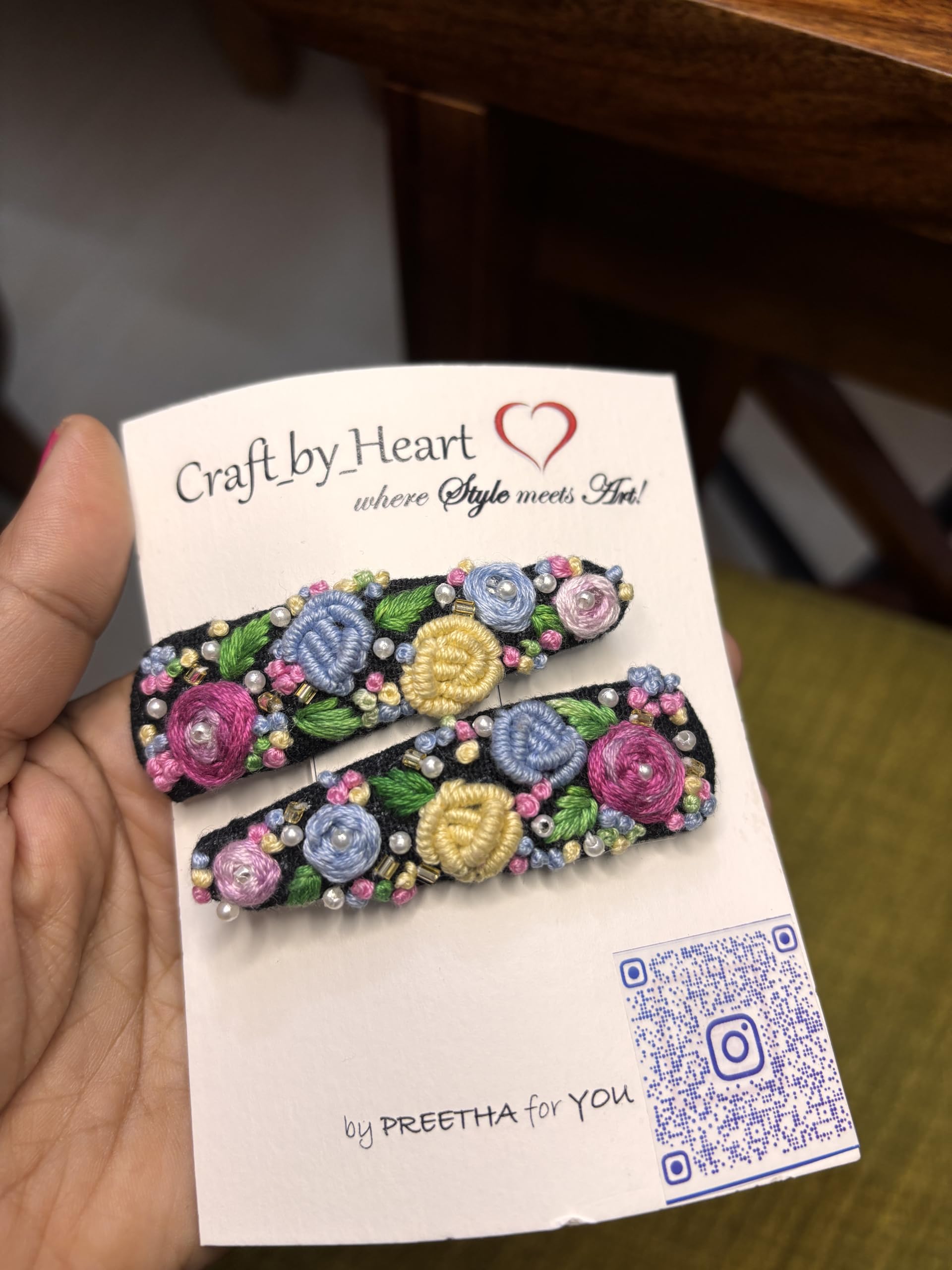 Tic Tac Hair Clip| Handcrafted Hair Clip| Embroidery|Bead|Pearl| Beautifying Accessory for Hair-image-2