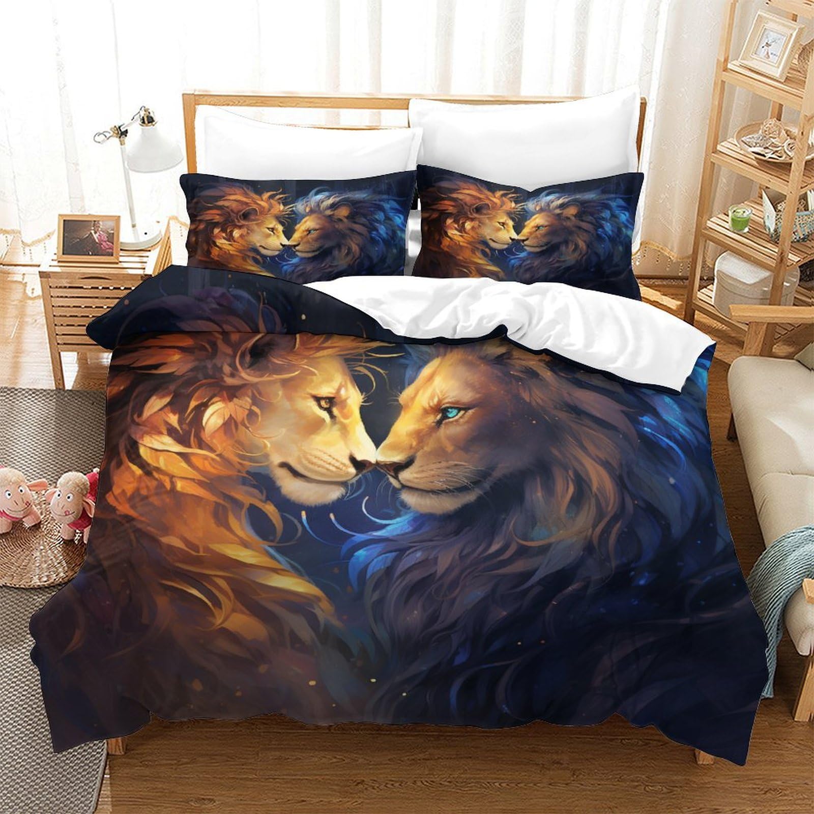 Housse de couette Lion 140x200 anti-plis pour un lit simple toujours impeccable sans repasser