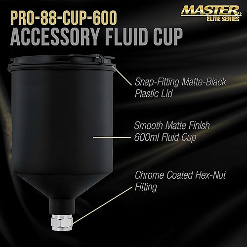 Miniatura 2 de Master Elite - Pistola de pintura en aerosol de alimentación por gravedad de aluminio negro de 20.3 fl oz con tapa de plástico sin goteo, taza se