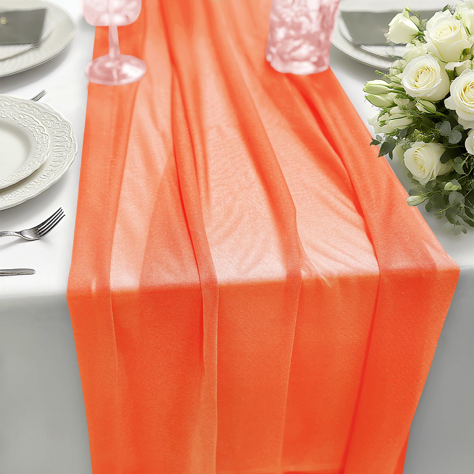 HiBeauty PRO Orange Chiffon Table Runner, 70x300cm 1 Pack