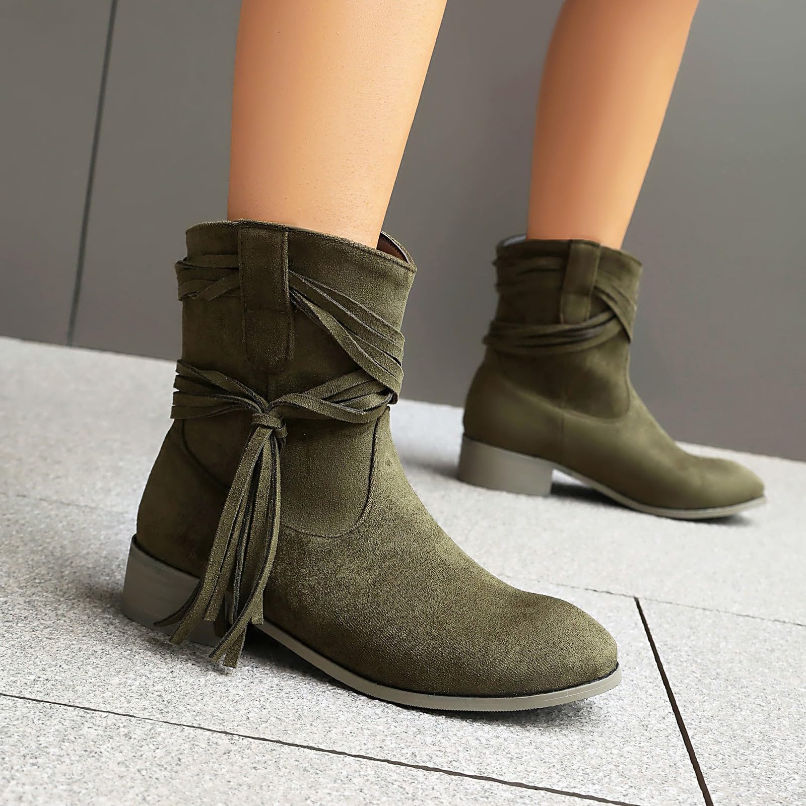 Botines De Mujer Tacón Bajo Ante Casual Oversized