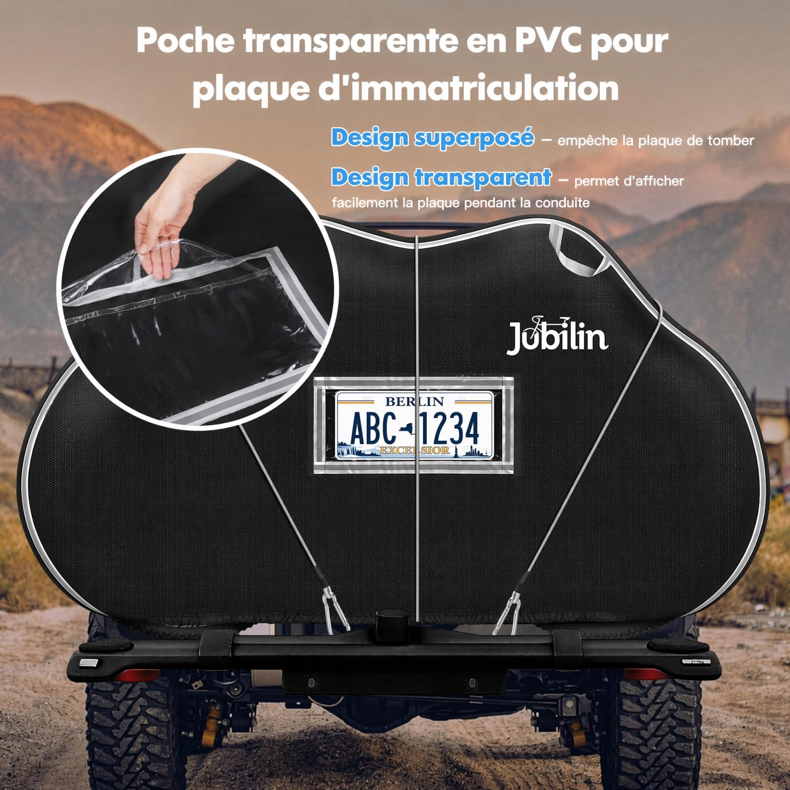 Housse de vélo pour 2 vélos, 900D, imperméable et indéchirable, avec corde élastique de 6 m, bandes réfléchissantes en PVC, poche de plaque d'immatriculation, housse de protection pour porte-vélos