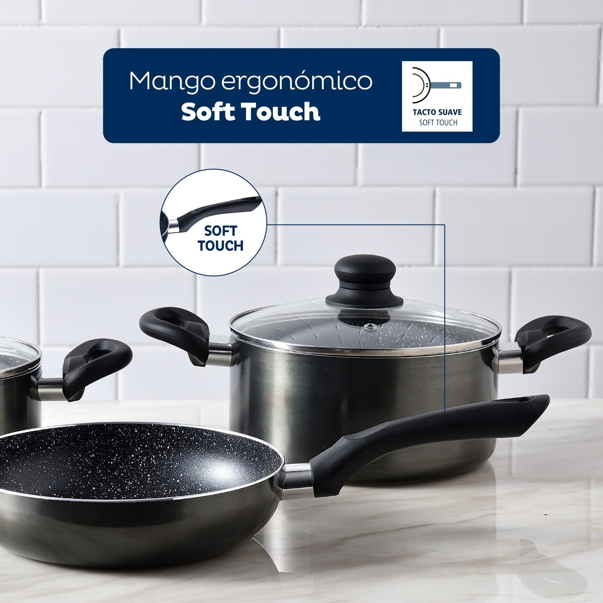 Batería de cocina 5pc aluminio prensado + Juego de sartenes Ø16Ø20Ø24 aluminio prensado San Ignacio