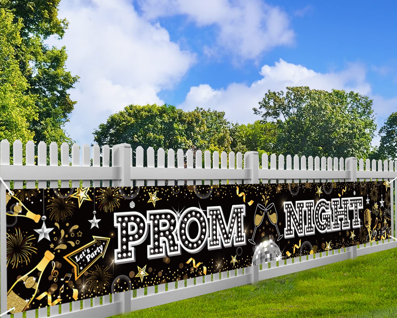 DPKOW Prom Night Banner for Prom Decorations 2025, Black Gold Sliver Graduation Party Banner PROM Photo Backdrop banner for Party Decoration Supplies, Long Fabric Class of 2025, 270 * 40cm