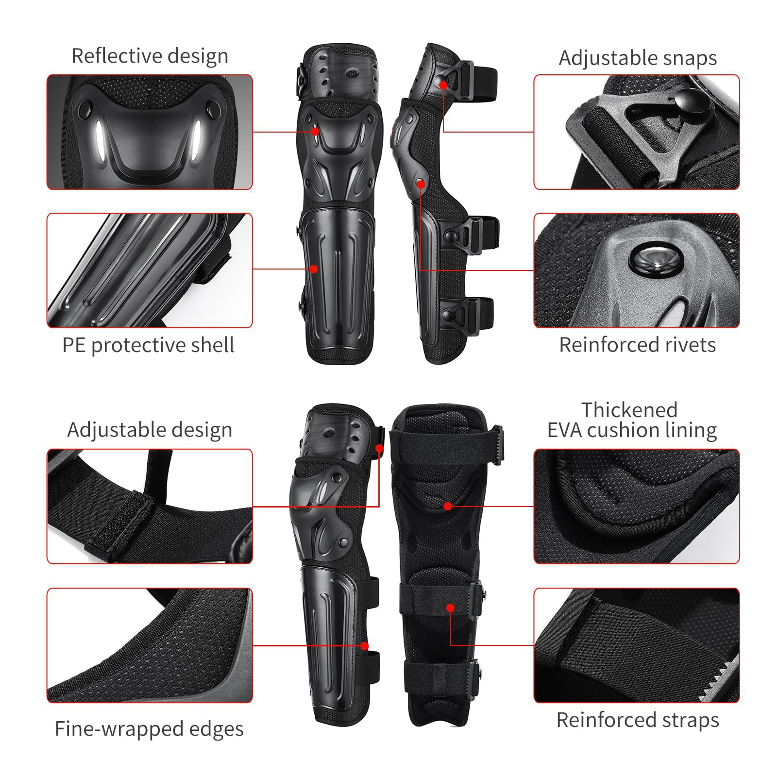 Juego de 4 Rodilleras y Coderas para Motocicleta, Equipo de protección para espinilleras de Motocross, Resistentes al Desgaste, a los Impactos y con absorción de Impactos