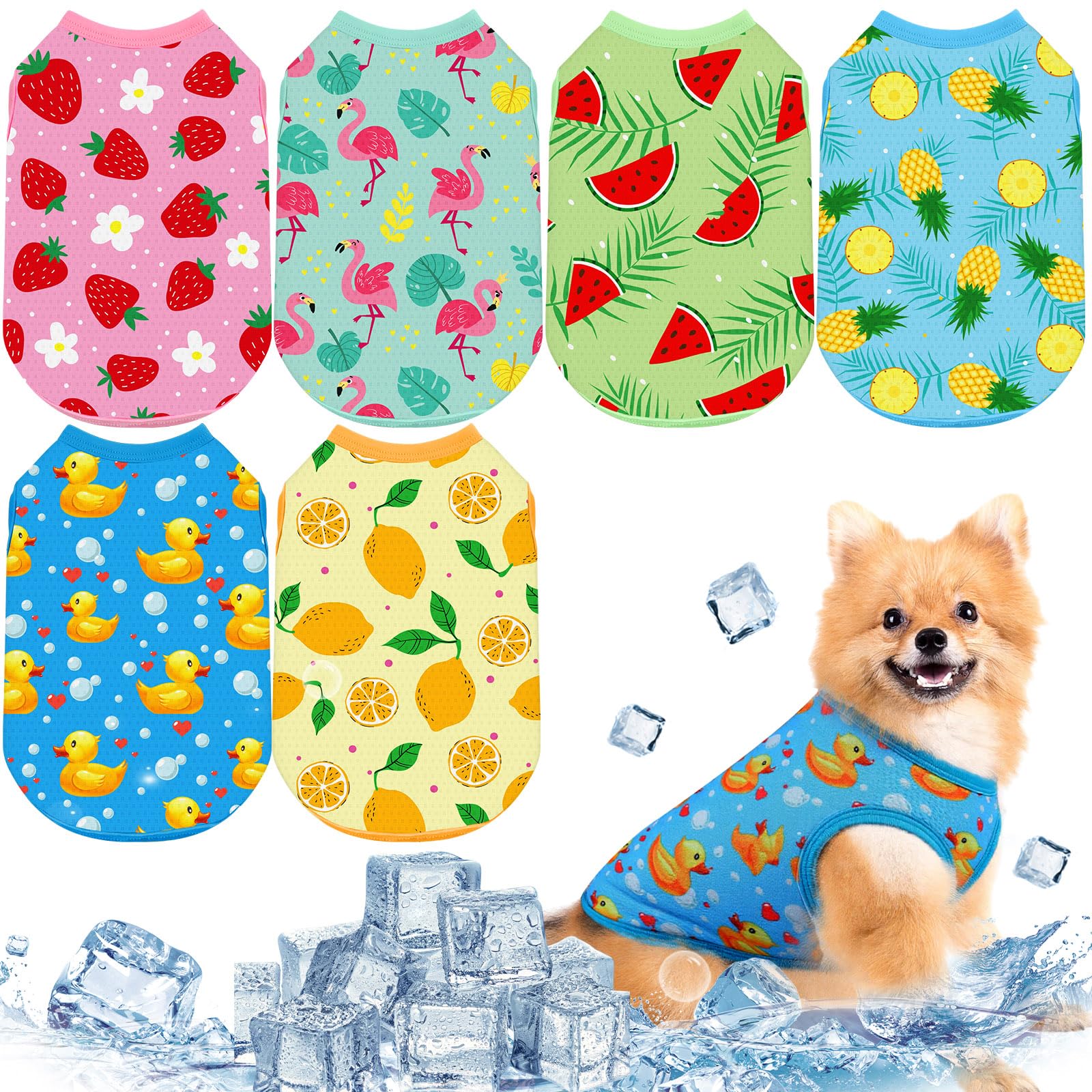 Abbylike 6 Pack Summer Shirts for Dog, Stretchy Dog T Shirts, Cooling Quick Dry Lightweight Pet Sleeveless, Breathable Cats Puppy Vest, Tank Top for