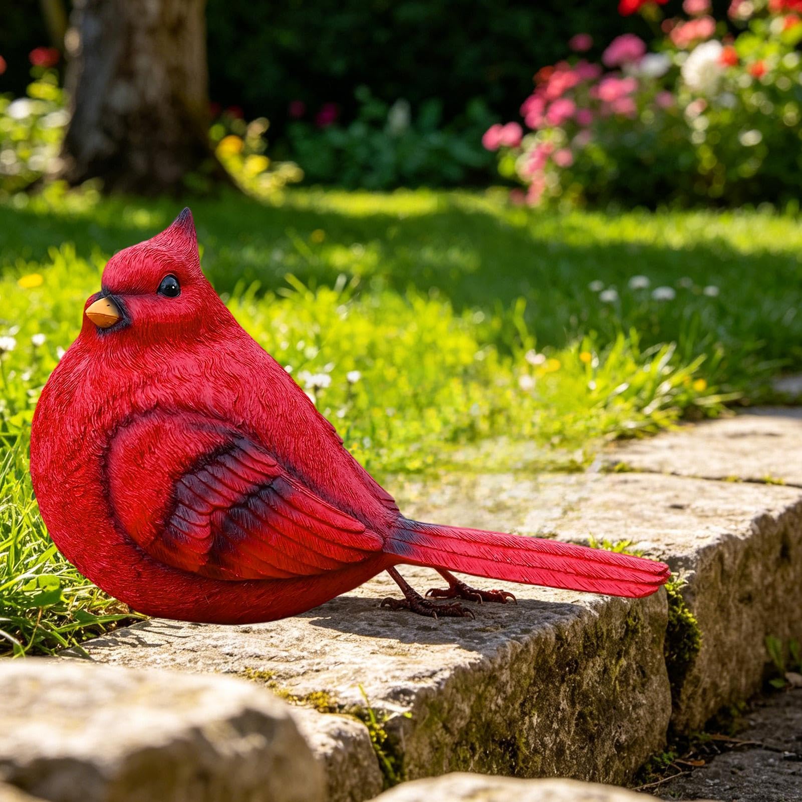 Figurki ptaków Kolekcjonerskie Rzeźby Ogrodowe z Żywicy | Rzeźby ogrodowe czerwonych ptaków Na zewnątrz do ogrodu, trawnika, aranżacji krajobrazu, patio, biurka i