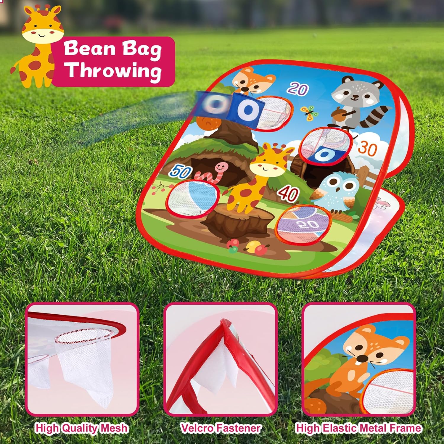 5-in-1 Kids Bean Bag Toss Game Set – Outdoor & Indoor Cornhole Board with Rings, Sticky Balls, Darts & Bags – Family Backyard Lawn Toy Gift for Boys & Girls Ages 3-8 - Image 3