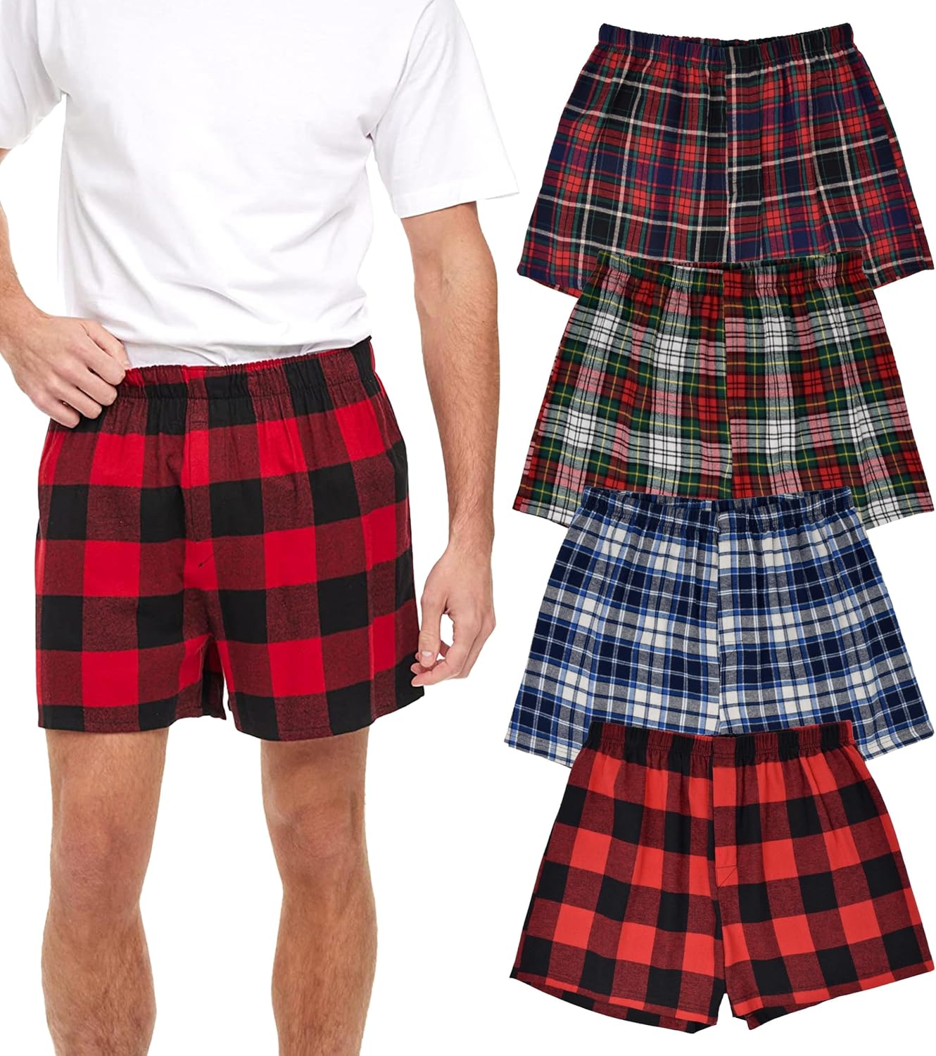 Andrew Scott Men's 4 Pack Cotton Flannel Super Soft Woven Boxer Shorts
