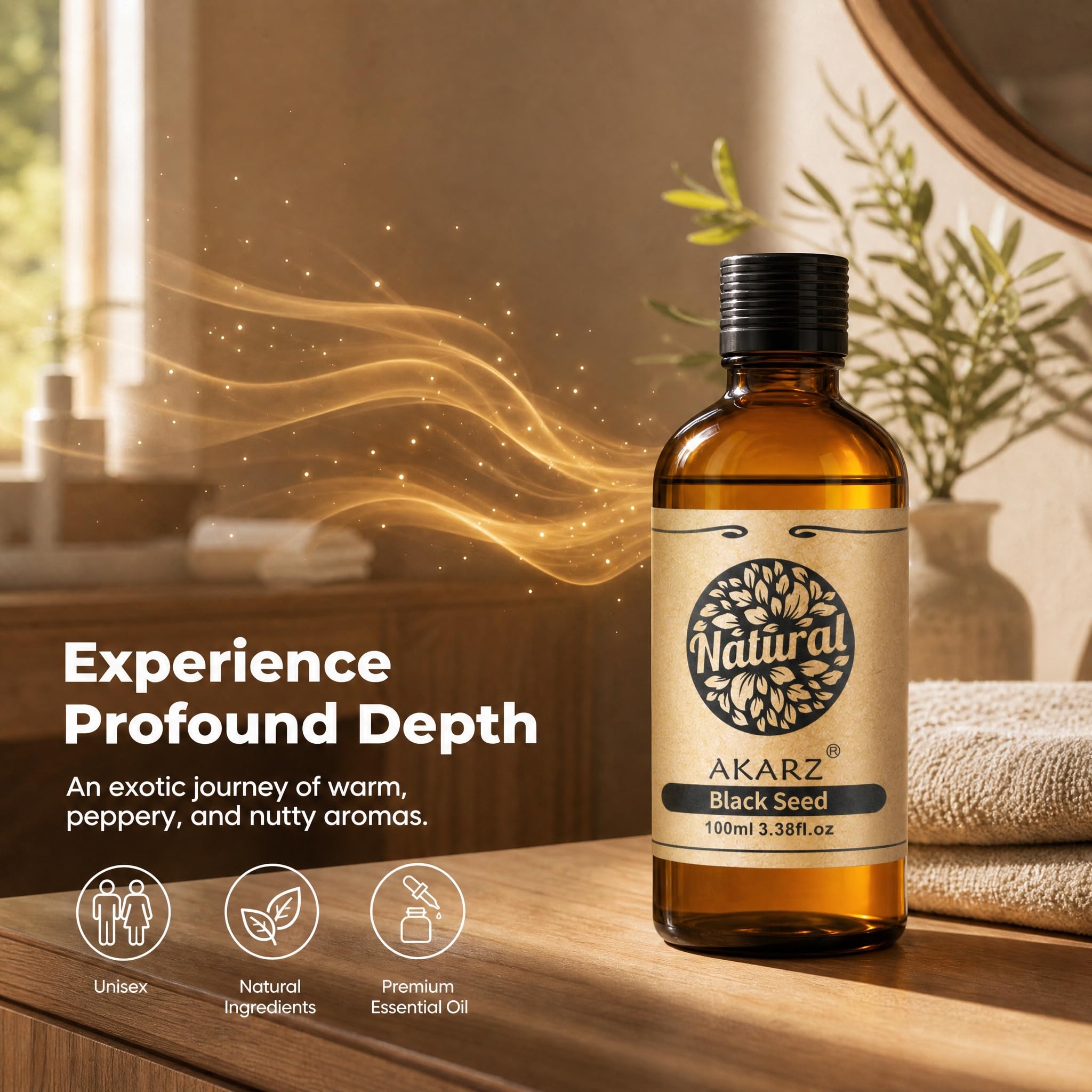 AKARZ 100ml Olejek esencjny z Czarnego Nasiona - Naturalny olejek aromatyczny do dyfuzorów, lamp aromatycznych i aromatów pomieszczeń